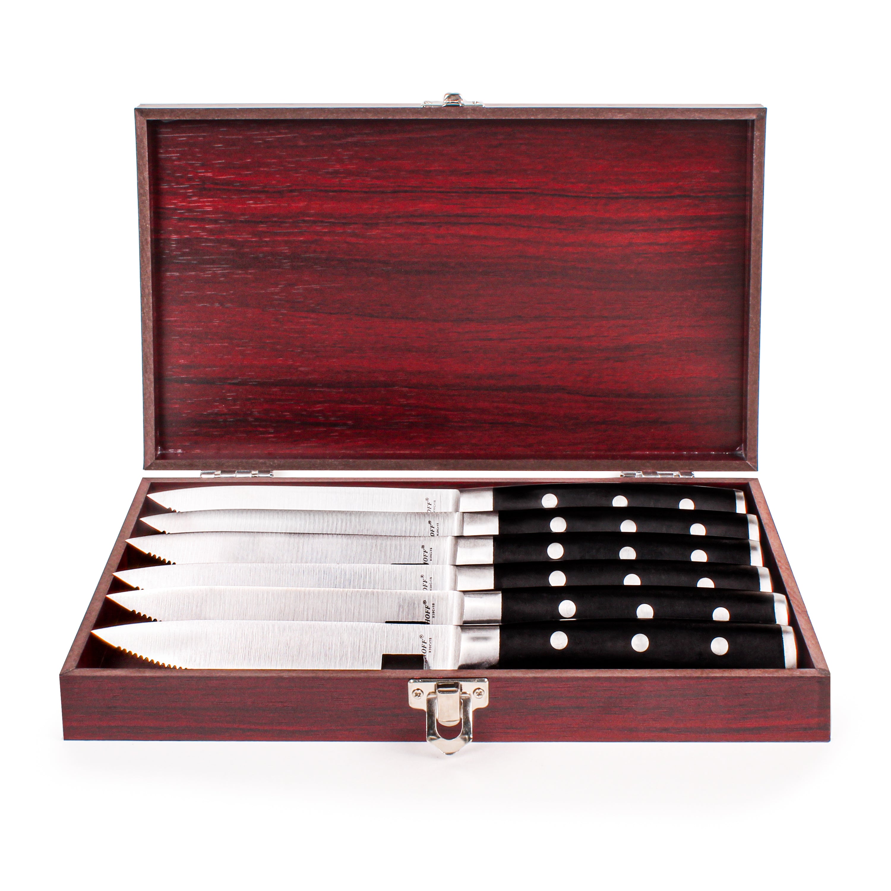 BergHOFF Essentials Classico 7-Piece Stainless Steel Steak Knife Set with Wooden Case - Sharp & Durable Knives for Steak, Meat, and BBQ - Perfect for Dining, Gifting, and Home Kitchen Use