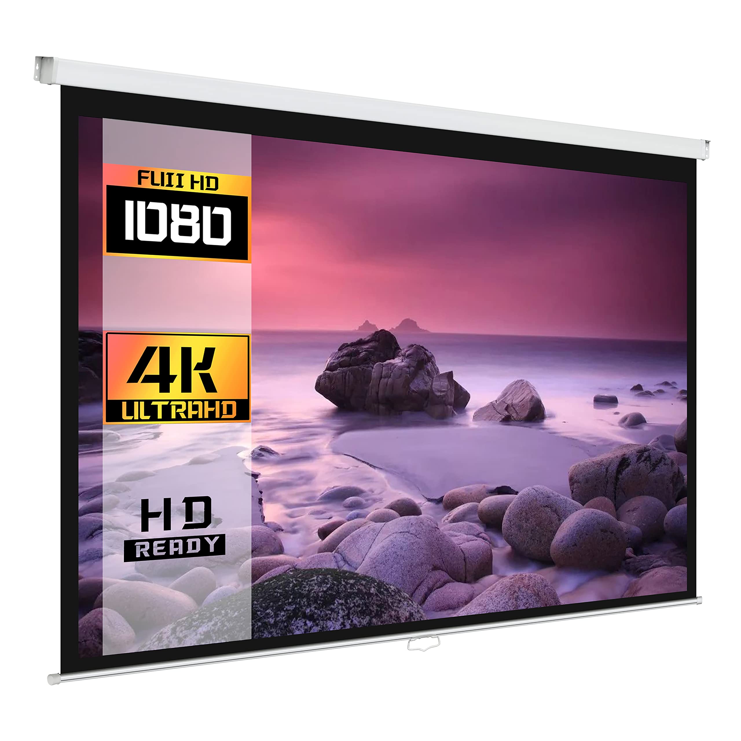 ProHT 84-Inch Manual Pull Down Projector Screen - 16:9 Aspect Ratio Matte White Projection Screen for Home Theater, Presentations & Movies | Perfect for HDTV, Sports, Office Meetings & Classroom Use