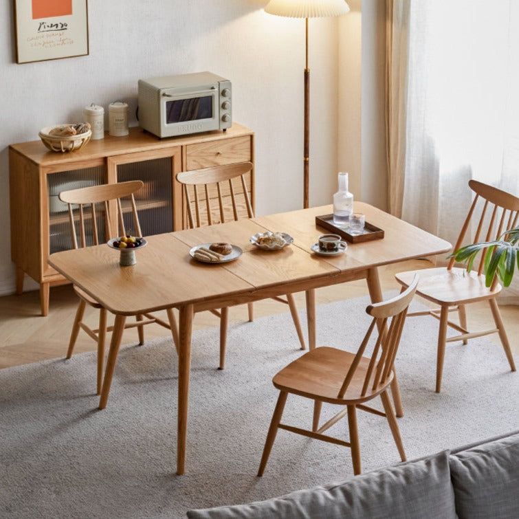 Solid Oak Wood Extendable Folding Dining Table - Space Saving Expandable Table for Small Spaces, Kitchen, Dining Room & Apartment Living