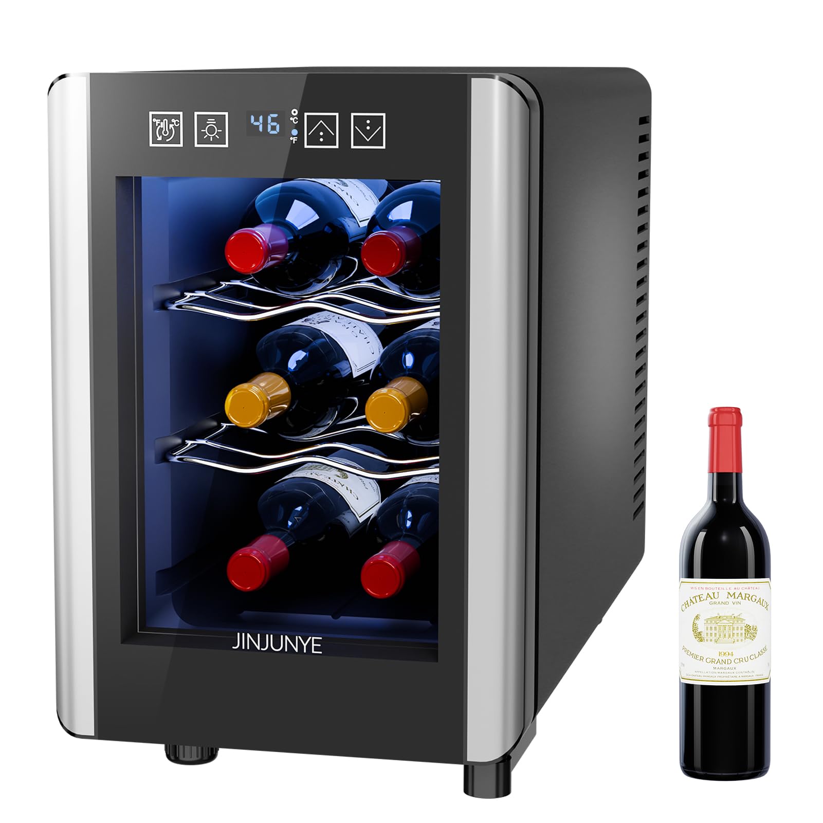 6 Bottle Wine Cooler with Digital Temperature Control (46-65℉) - Compact Countertop Wine Fridge, Freestanding Mini Wine Cellar with Glass Door - Perfect Gift for Wine Lovers - Ideal for Home, Office or Bar Use