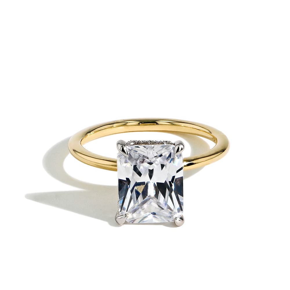 4.0 Carat 10x8mm Radiant Cut Moissanite Solitaire Engagement Ring with Hidden Halo & Lab Grown Diamond - 14k Gold D-VVS1 (Wedding, Proposal, Anniversary Gift)