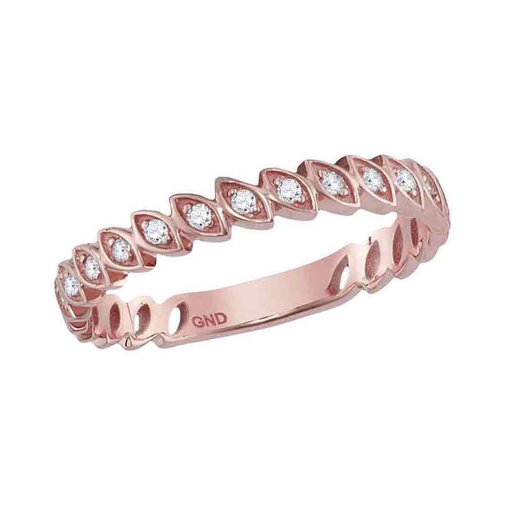 10K Rose Gold Women's Round & Marquise Diamond Stackable Band Ring - 1/10 CTTW - Perfect for Layering, Anniversary Gifts & Everyday Elegance