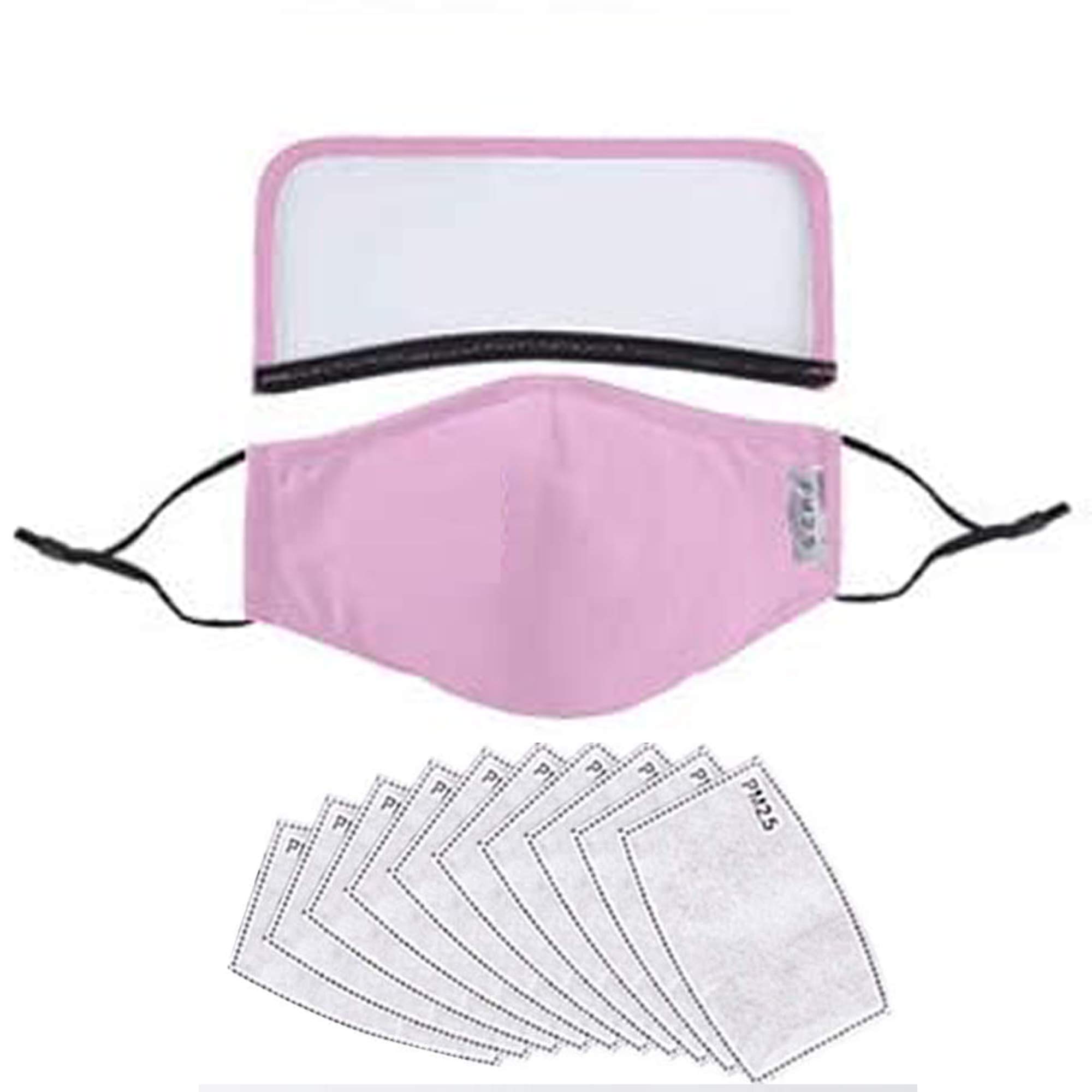 Adult Size Cotton Face Mask with Detachable Face Shield, Adjustable Nose Wire & Ear Loops + 10 Filters - Perfect for Daily Protection, Travel & Public Safety