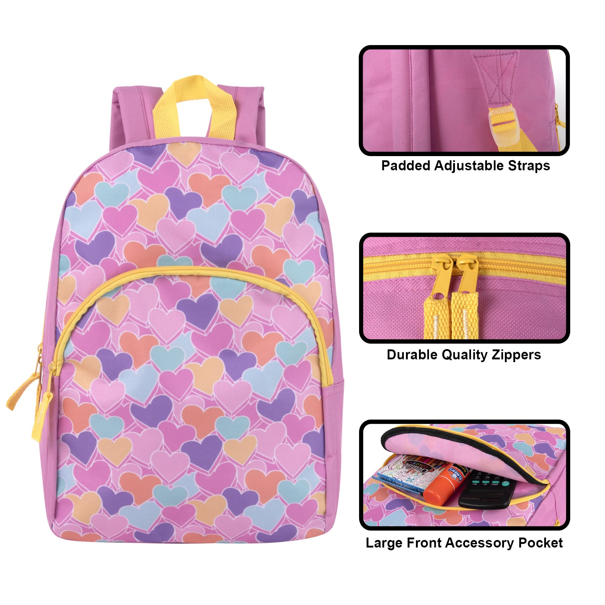 15 Inch Kids Backpack for Boys & Girls - Lightweight School Backpack with Padded Straps for Preschool, Kindergarten & Elementary Students | Sweet Candy Hearts Design | Perfect for School, Travel & Daily Use