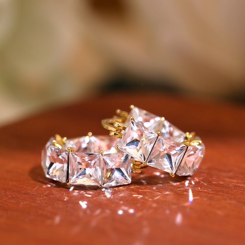 Geometric Ice Cube Crystal Huggies Hoop Earrings for Women | A7551 | Trendy Everyday Jewelry for Work, Party & Casual Outfits