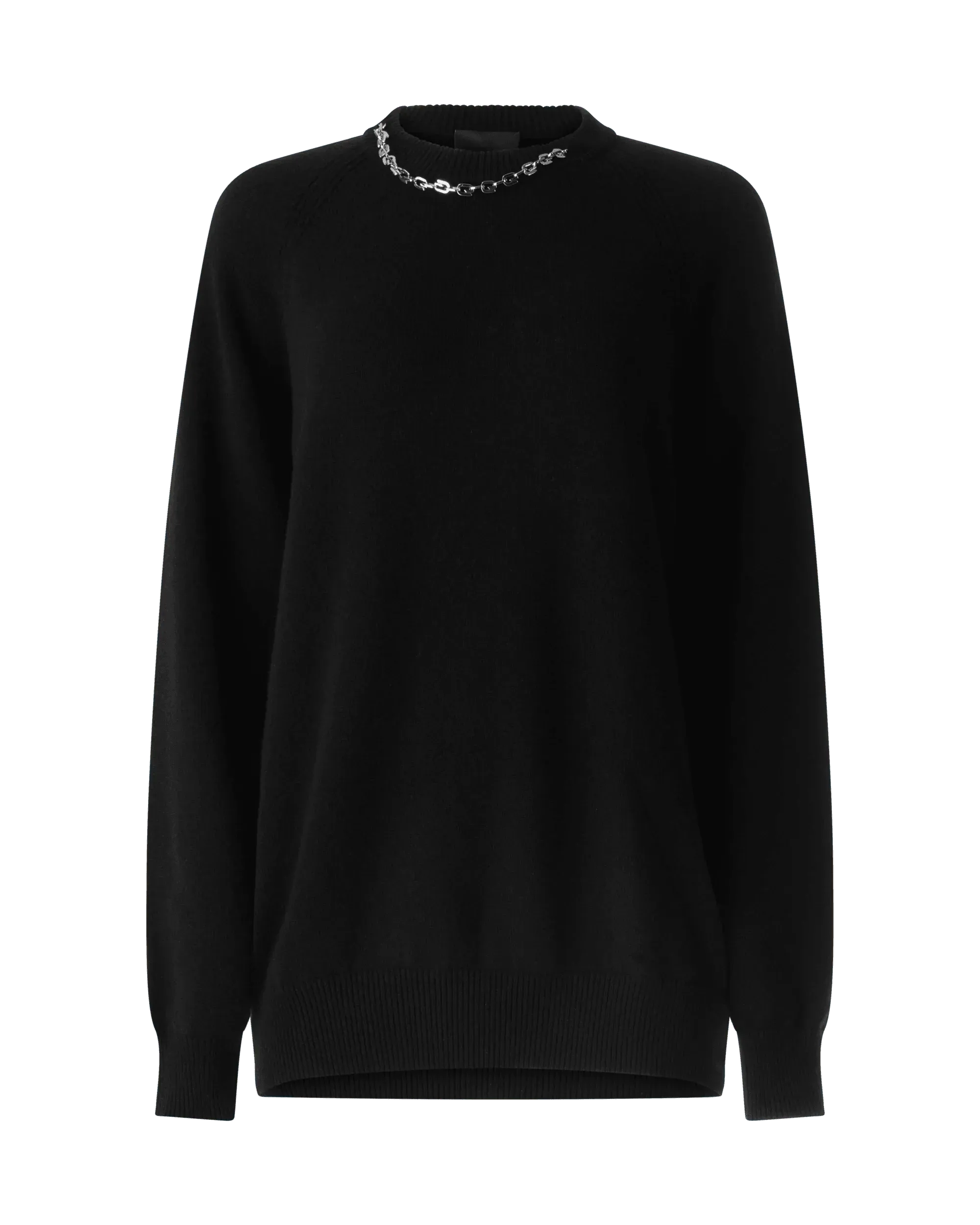 Luxury Cashmere Crewneck Sweater with Elegant Chain Detail - Soft & Warm Winter Pullover for Women - Perfect for Office, Date Night & Holiday Parties