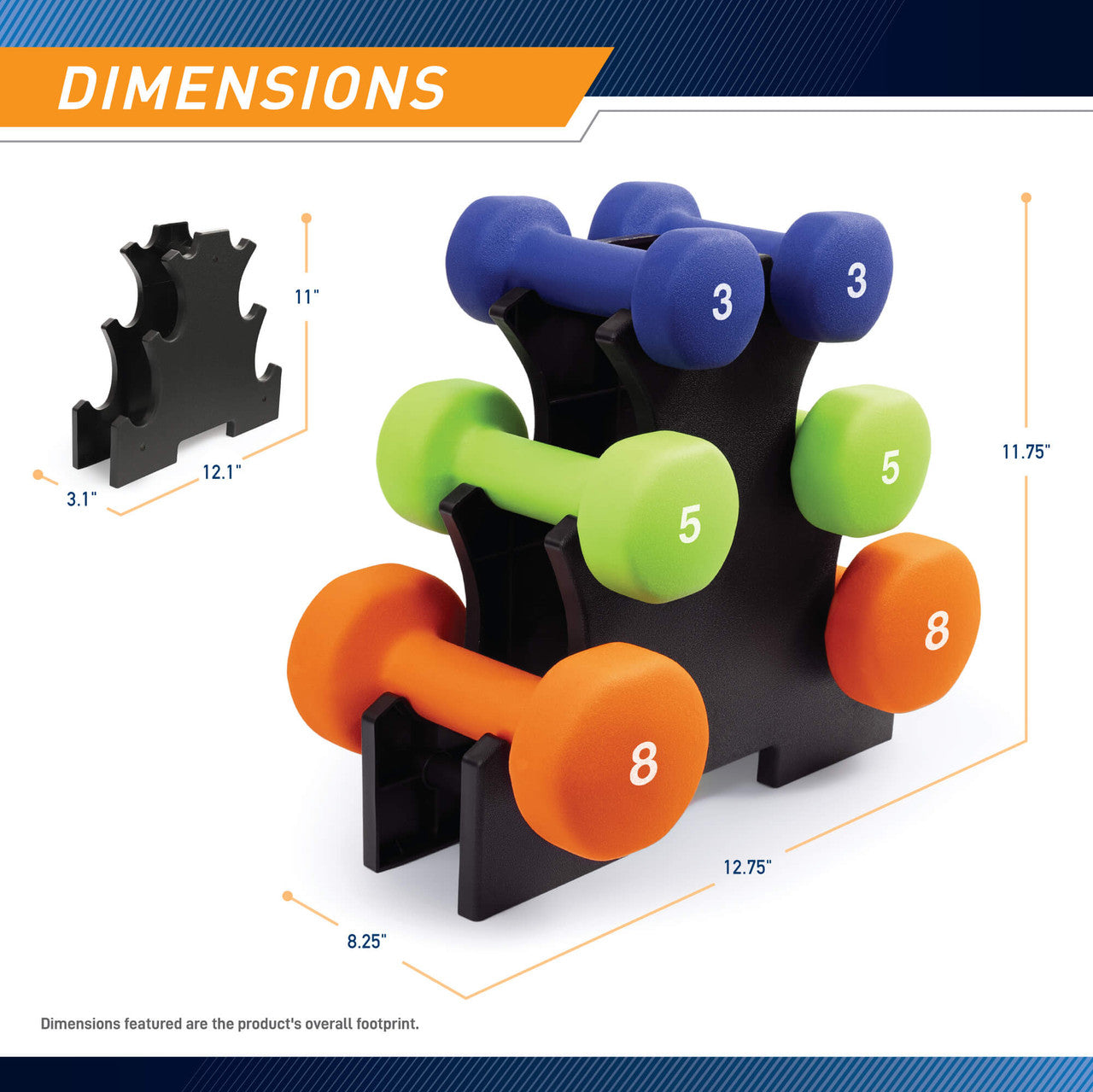 3 Pair Neoprene Dumbbell Set with Storage Rack - 32 lbs Total Weight (8, 12 & 16 lbs) | Marcy | Perfect for Home Gym, Strength Training & Fitness Workouts