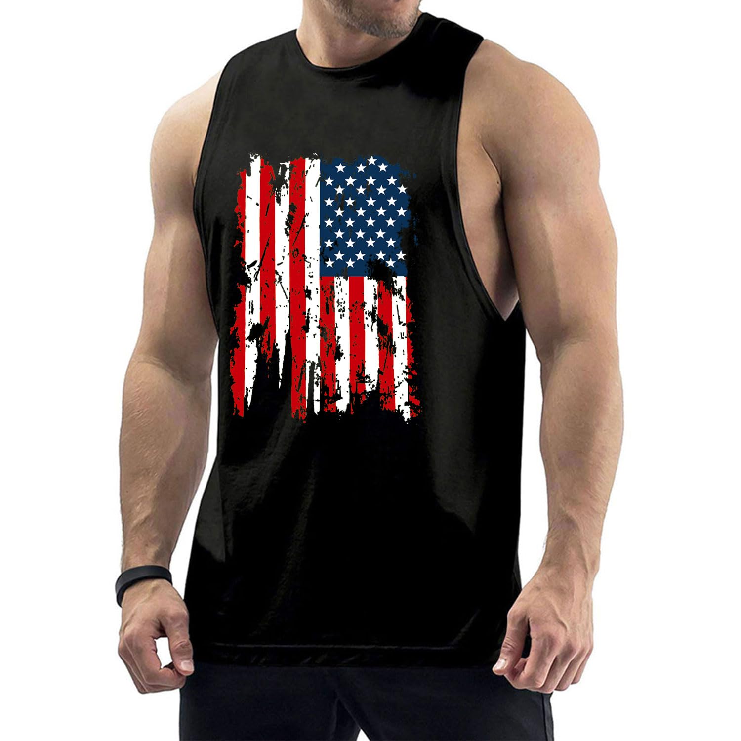 Men's Workout Tank Tops - Sleeveless Gym Muscle Tee with American Flag Design - Perfect for Weightlifting, Running & CrossFit Training