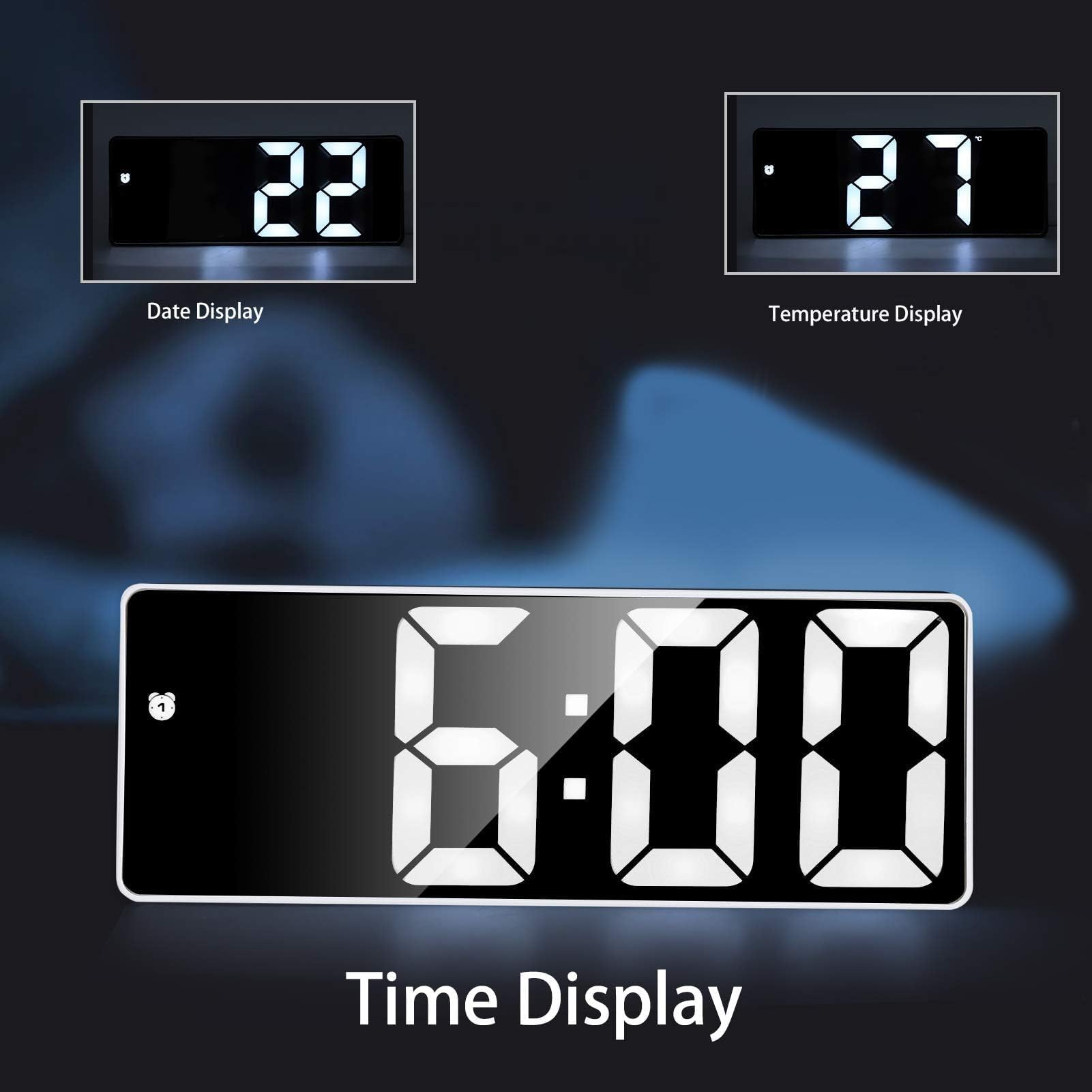 Digital Alarm Clock with Adjustable Brightness - Mirror Surface LED Desk Clock for Bedroom, Snooze Function, Voice Control, 12/24H Display | Perfect for Nightstands, Home Office & Dorm Rooms