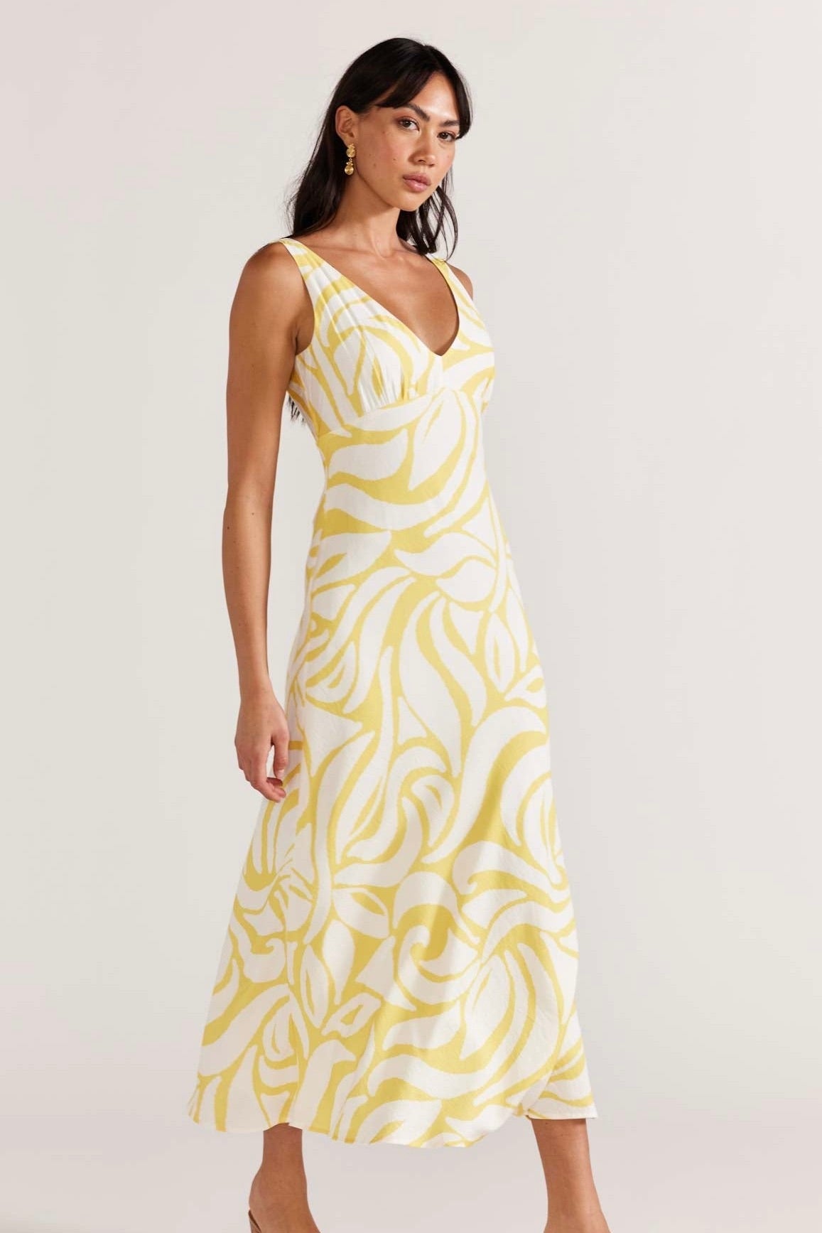 Marisol Yellow Abstract Bias Maxi Dress - Flowy Summer Beach Dress for Women, Boho Chic Wedding Guest Outfit & Vacation Wear