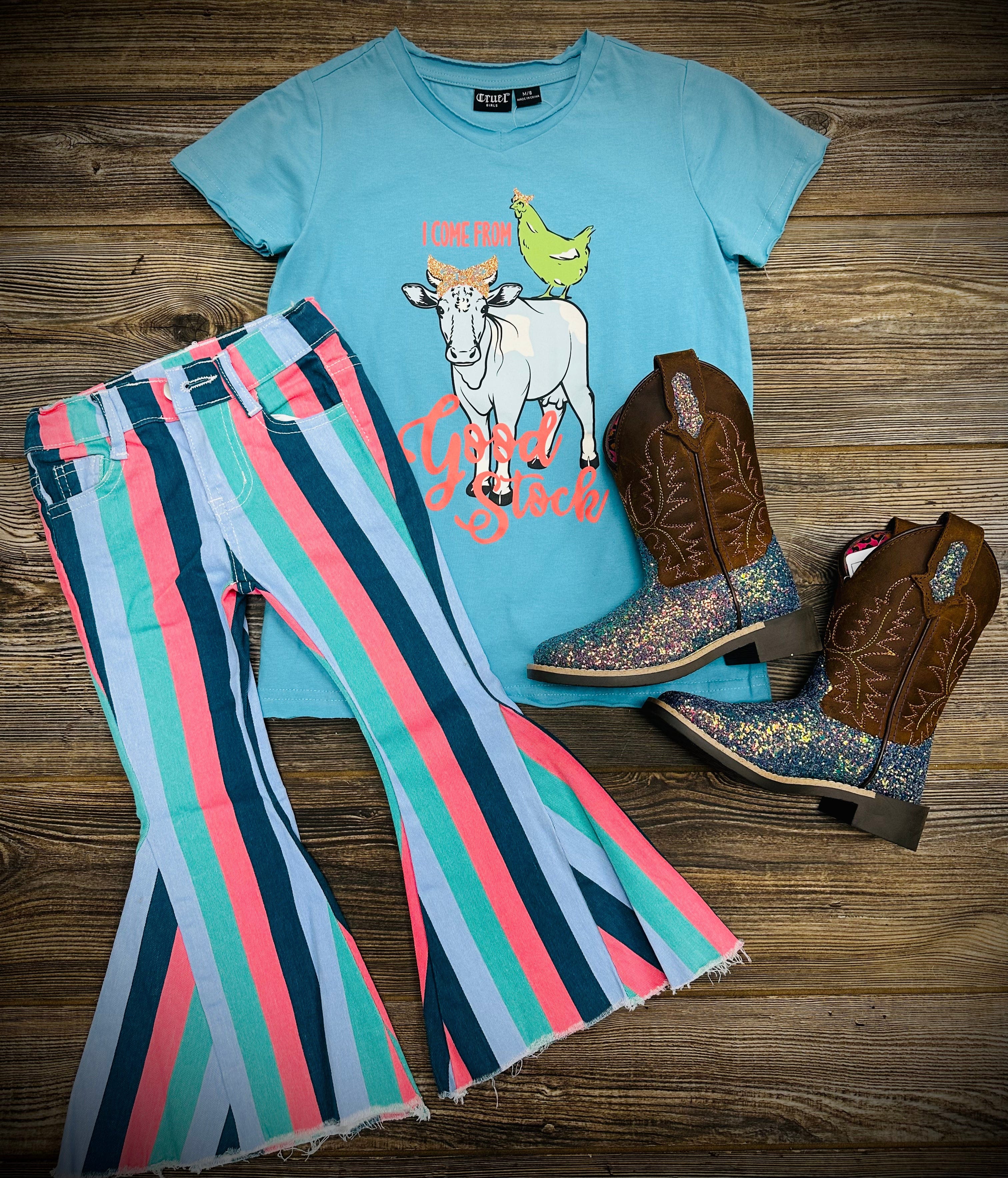 Girl's Colorful Striped Denim Jeans - Trendy Casual Pants for School, Playdates & Everyday Wear
