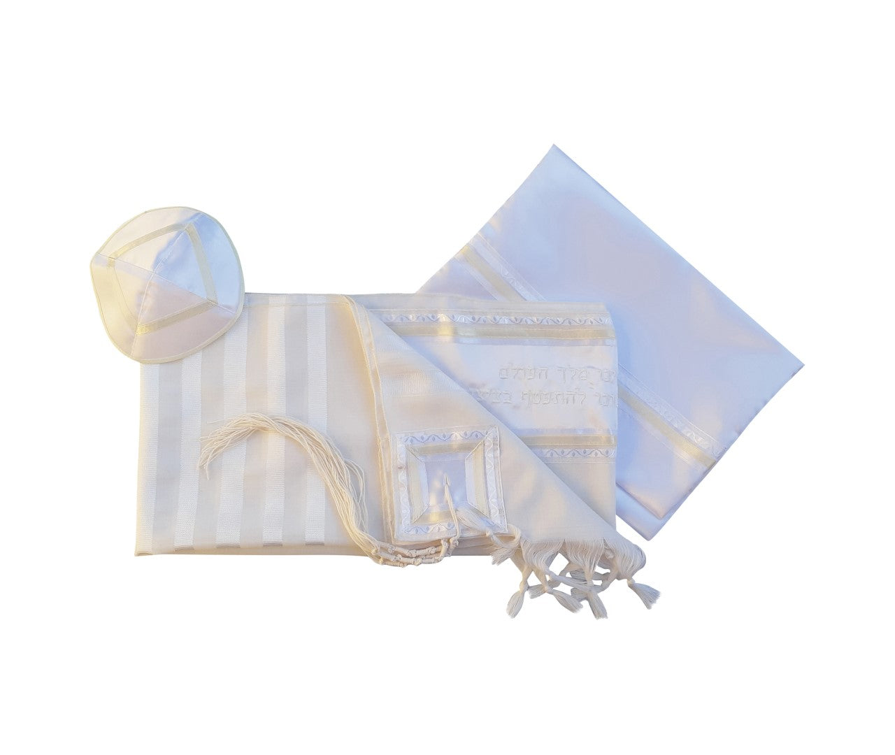 White On White Classic Bar Mitzvah Tallit Tzitzit Prayer Shawl - Premium Jewish Prayer Garment for Men & Boys - Perfect for Synagogue, Religious Ceremonies & Special Occasions
