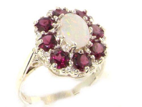 925 Sterling Silver Genuine Opal & Pink Rhodolite Garnet Cluster Ring for Women | Elegant Handmade Jewelry Gift for Birthday, Anniversary & Valentine's Day