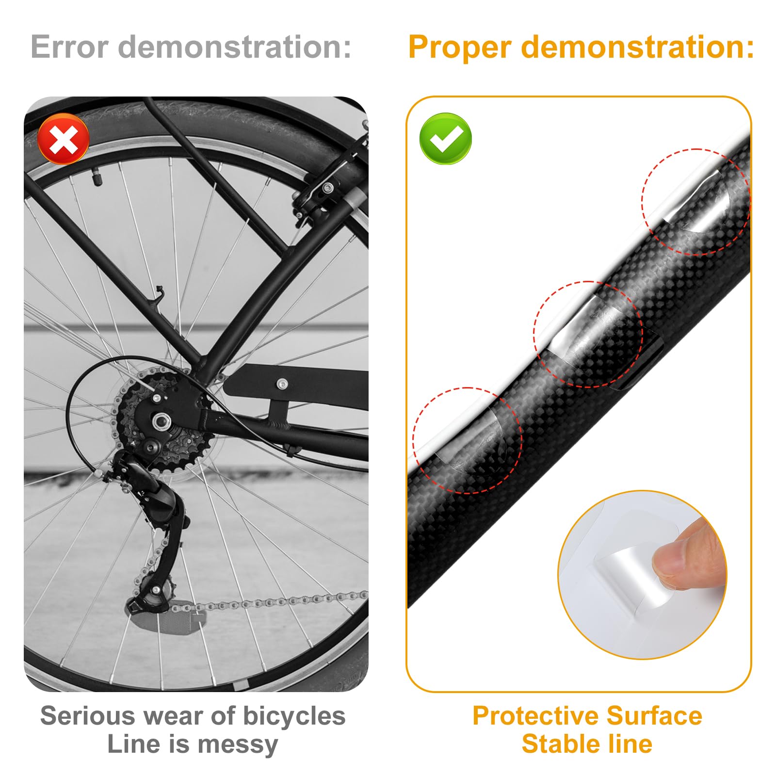 3PCS Clear Bike Frame Protection Tape - Anti-Scratch Adhesive Film Guard for Mountain/Road/Folding Bikes - Chainstay, Front Fork & Frame Protector | Ideal for Cycling, Commuting & Off-Road Adventures