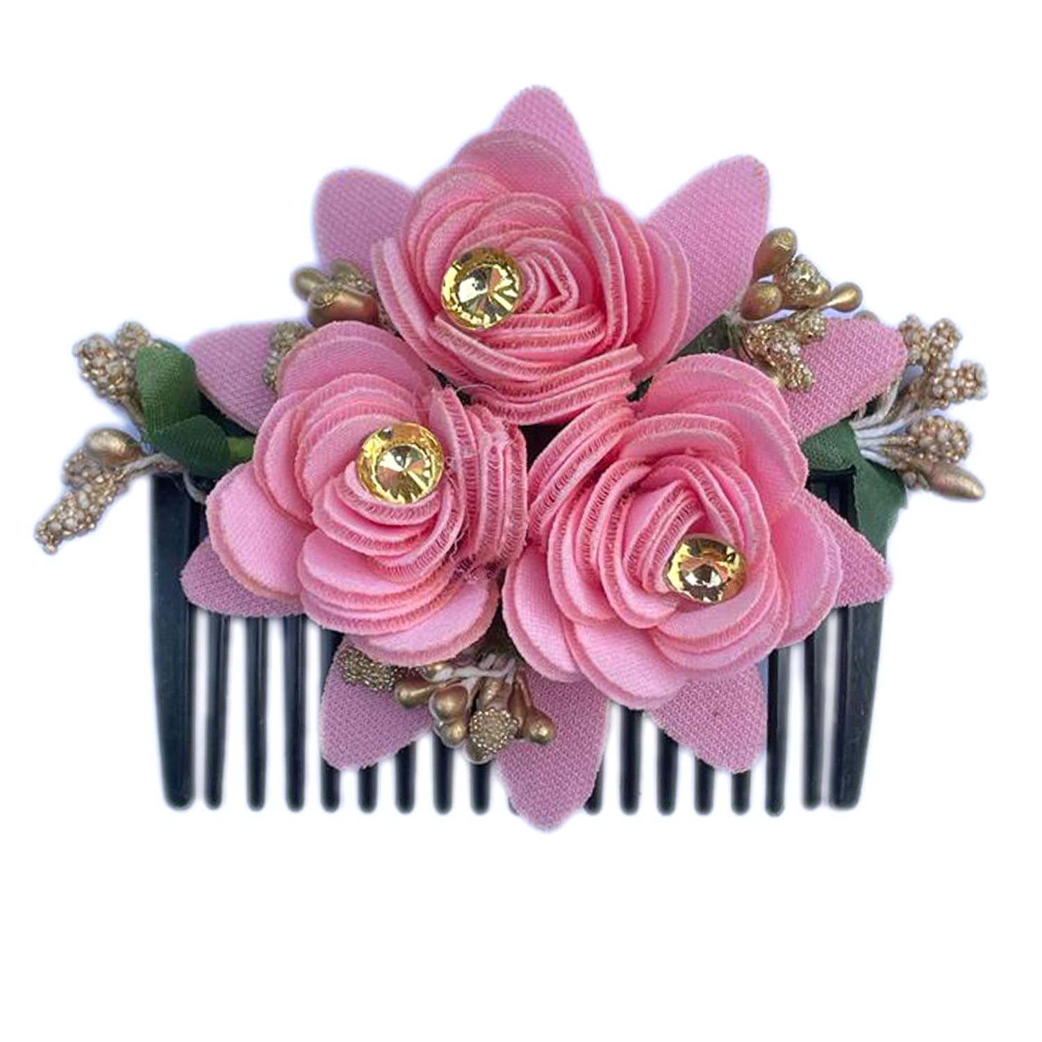 VinshBond Floral Hair Comb Clip - Elegant Bridal Wedding Hair Accessory for Women & Girls | Pink Flower Hair Pin | Perfect for Weddings, Prom, Parties & Special Occasions | Pack of 1