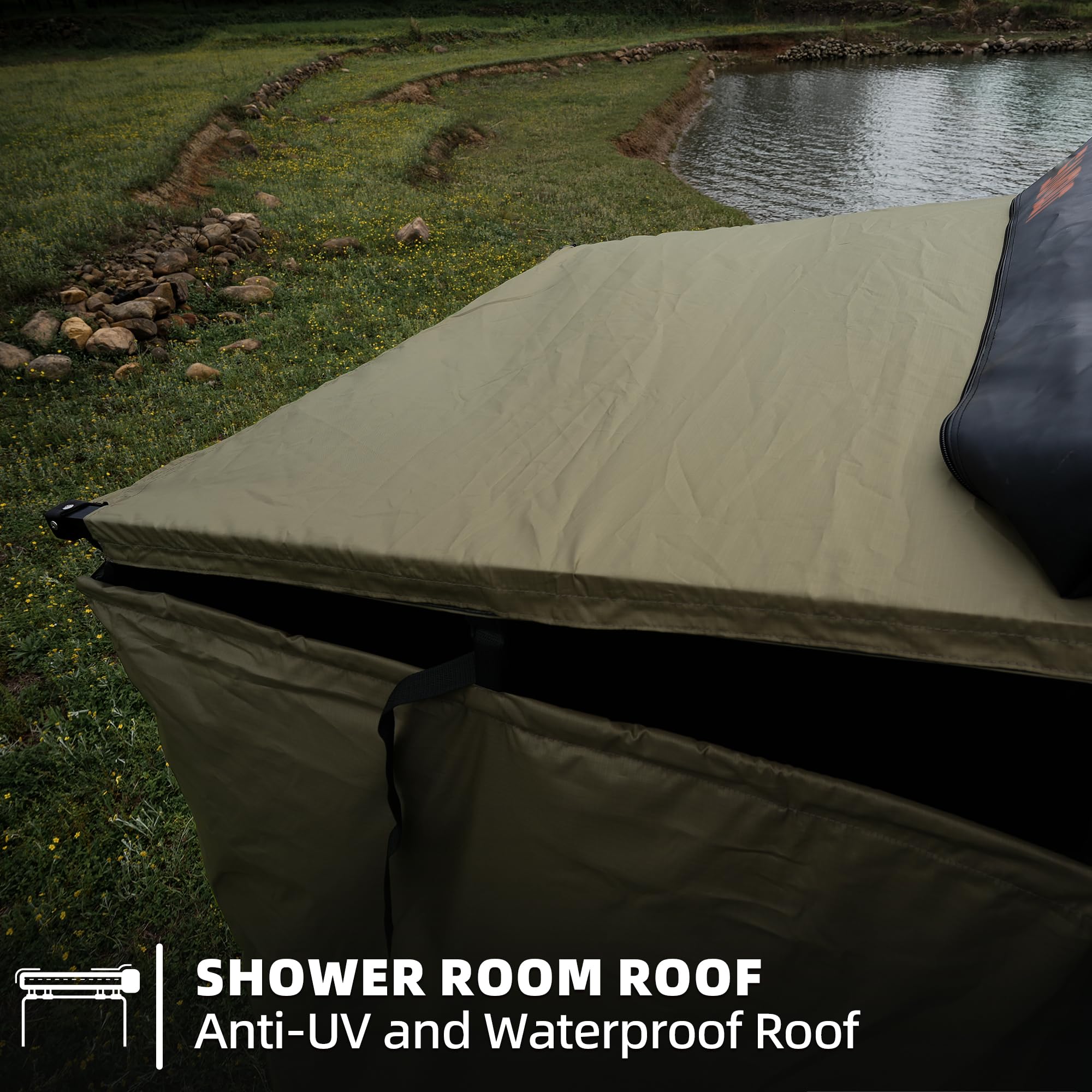 Portable Vehicle Side Shower Tent with Roof - 3.3ft x 3.3ft Privacy Shelter for Camping, Outdoor Bathroom & Restroom | Perfect for RV, Van Life & Off-Grid Adventures