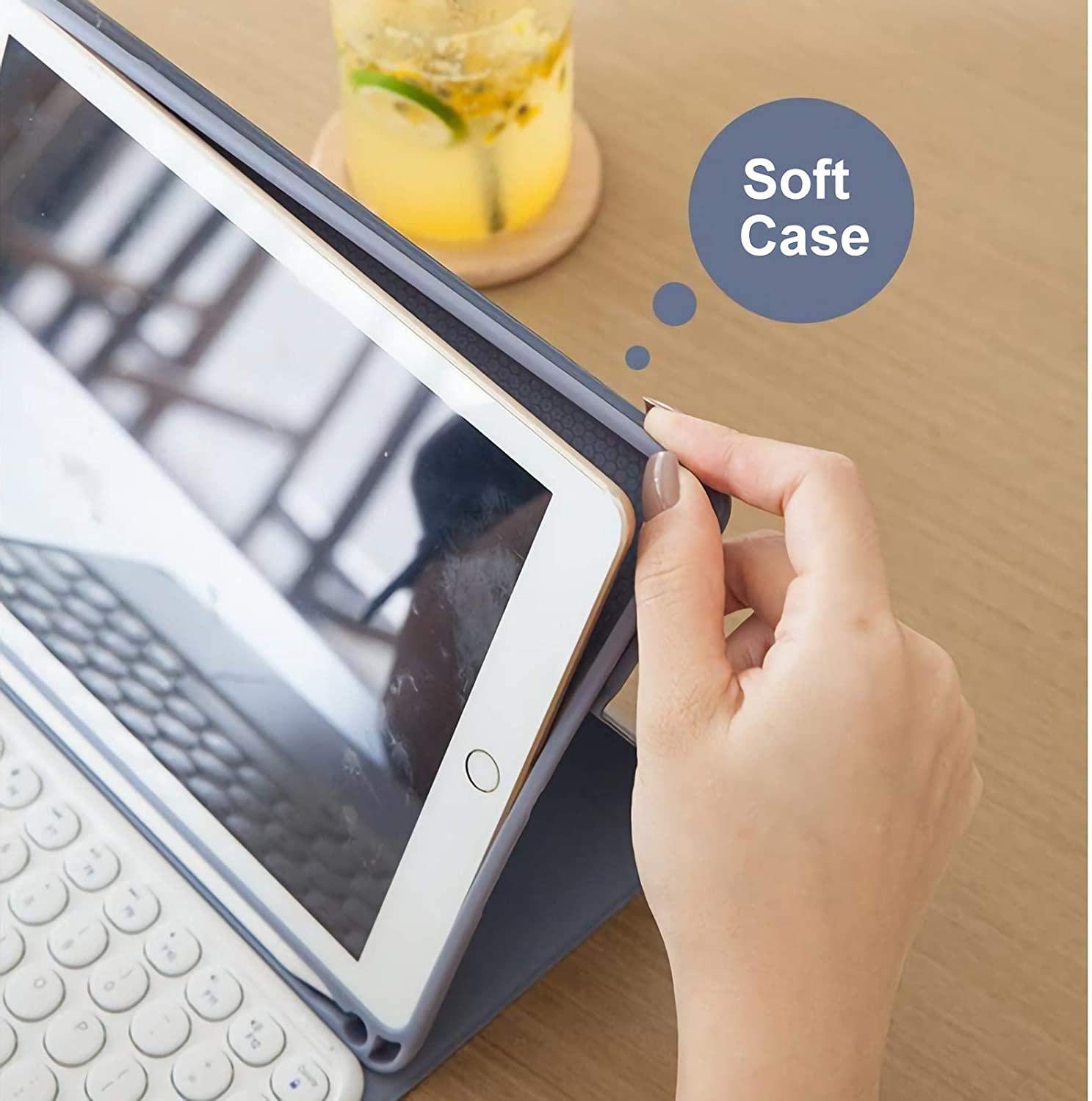 FANG Bluetooth Keyboard Case for iPad 9.7 (2017/2018/Air 1/Air 2) with Built-in Pencil Holder & Touchpad - Detachable Wireless Keyboard & Soft TPU Protective Cover - Purple | Perfect for Work, Study & Travel