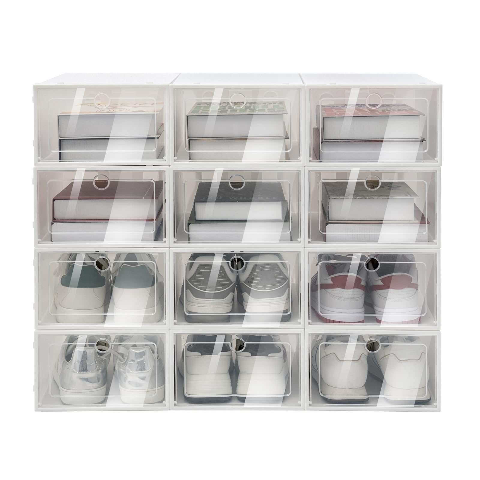 20/24 Pack Clear Plastic Shoe Storage Boxes - Stackable Front Opening Sneaker Organizer Containers for Closet, Under Bed & Entryway - Space Saving Shoe Holder (24 Pieces) - Perfect for Organizing Shoes, Boots & Accessories in Small Spaces