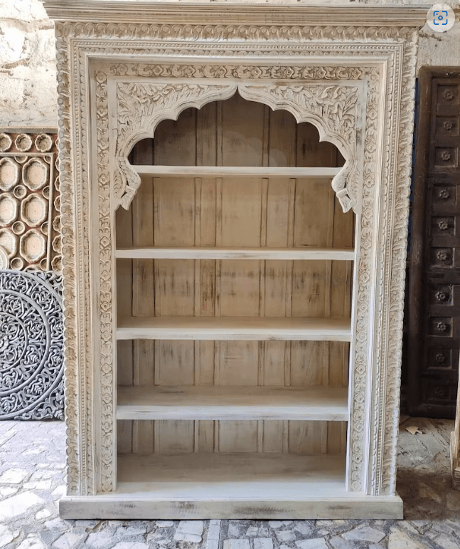 Hand Carved Natural Wooden Bookshelf - 5-Tier Rustic Bookshelf for Living Room, Office & Study - Traditional Wood Design for Home Decor & Storage