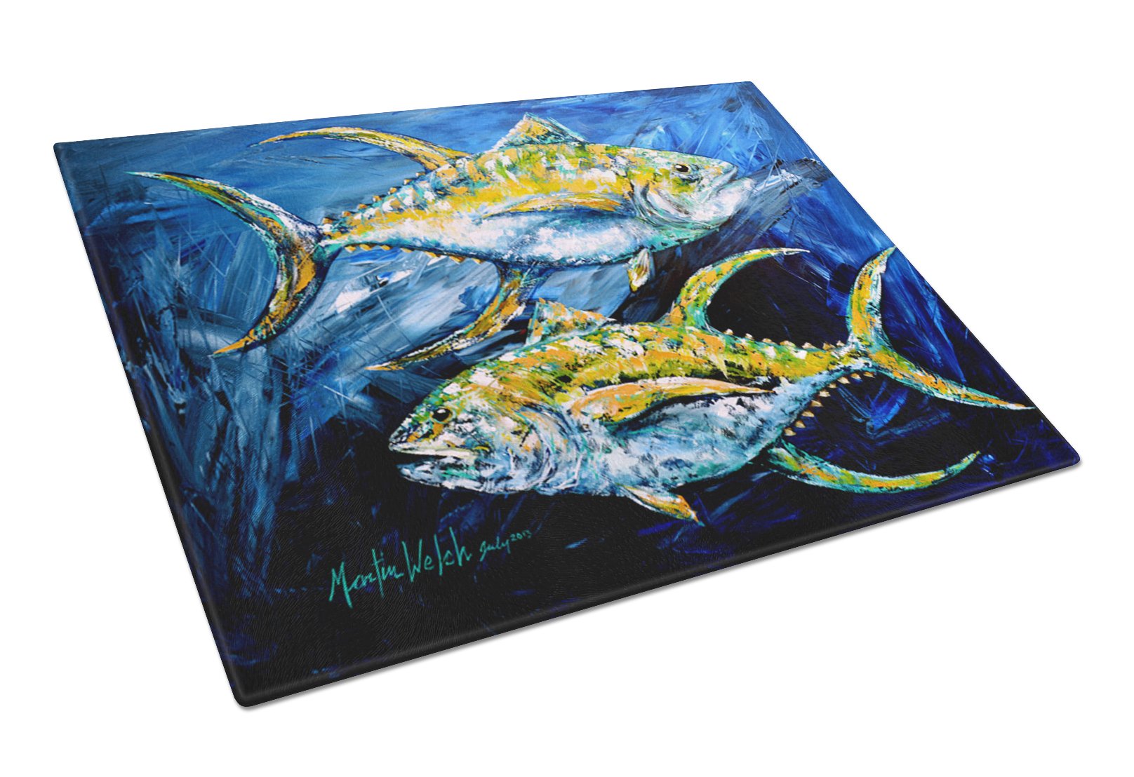 Blue Tuna Fish Tempered Glass Cutting Board - Large Decorative Kitchen Chopping & Serving Board | Durable Glass Cutting Surface for Sushi, Fish, Meat & Vegetables | Perfect for Home Chefs & Entertaining