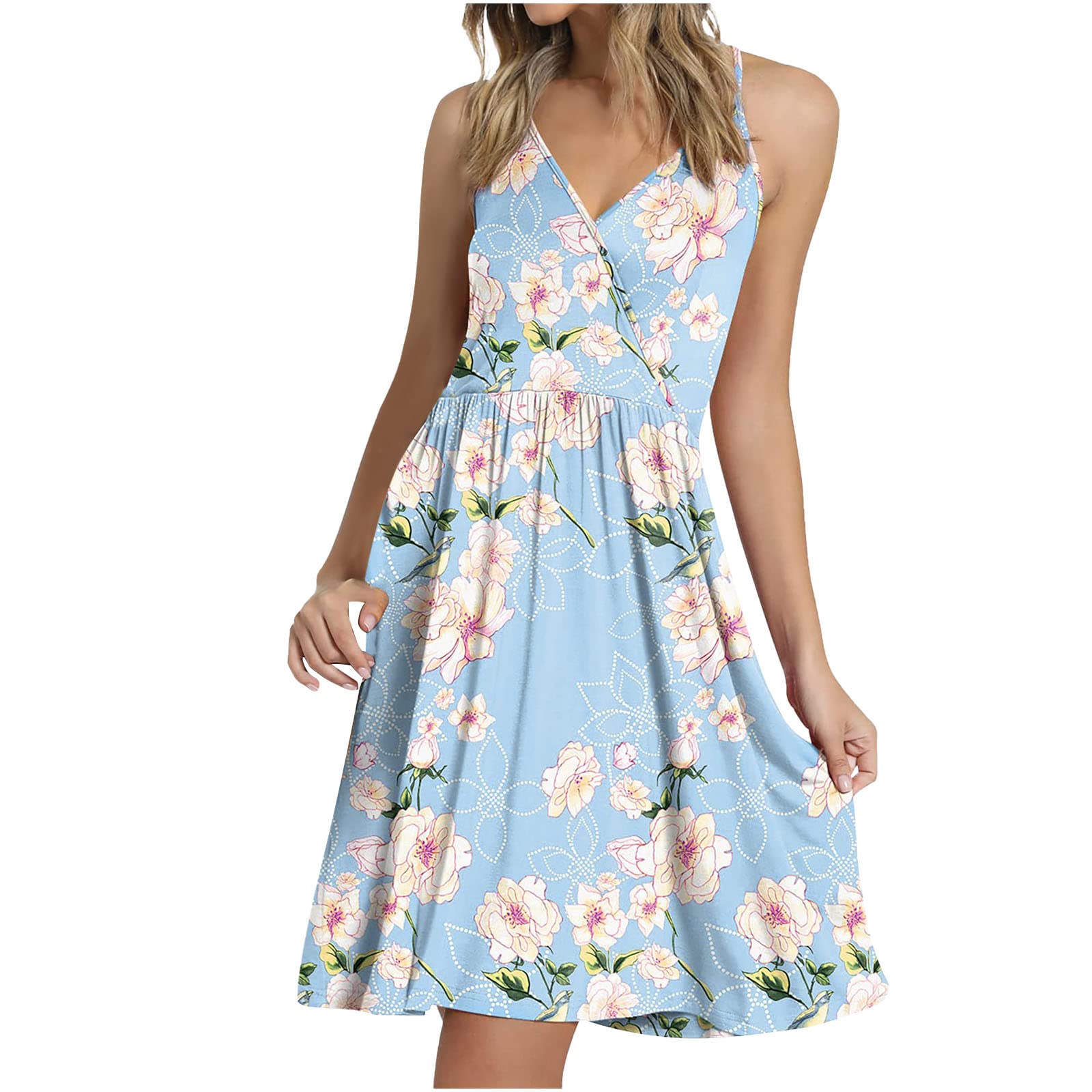 YaYiYa Women's Summer & Fall Sleeveless V-Neck Strappy Mini Dress - Casual Vacation Dress for Beach, Party & Date Night - 2022 Fashion Trend B5