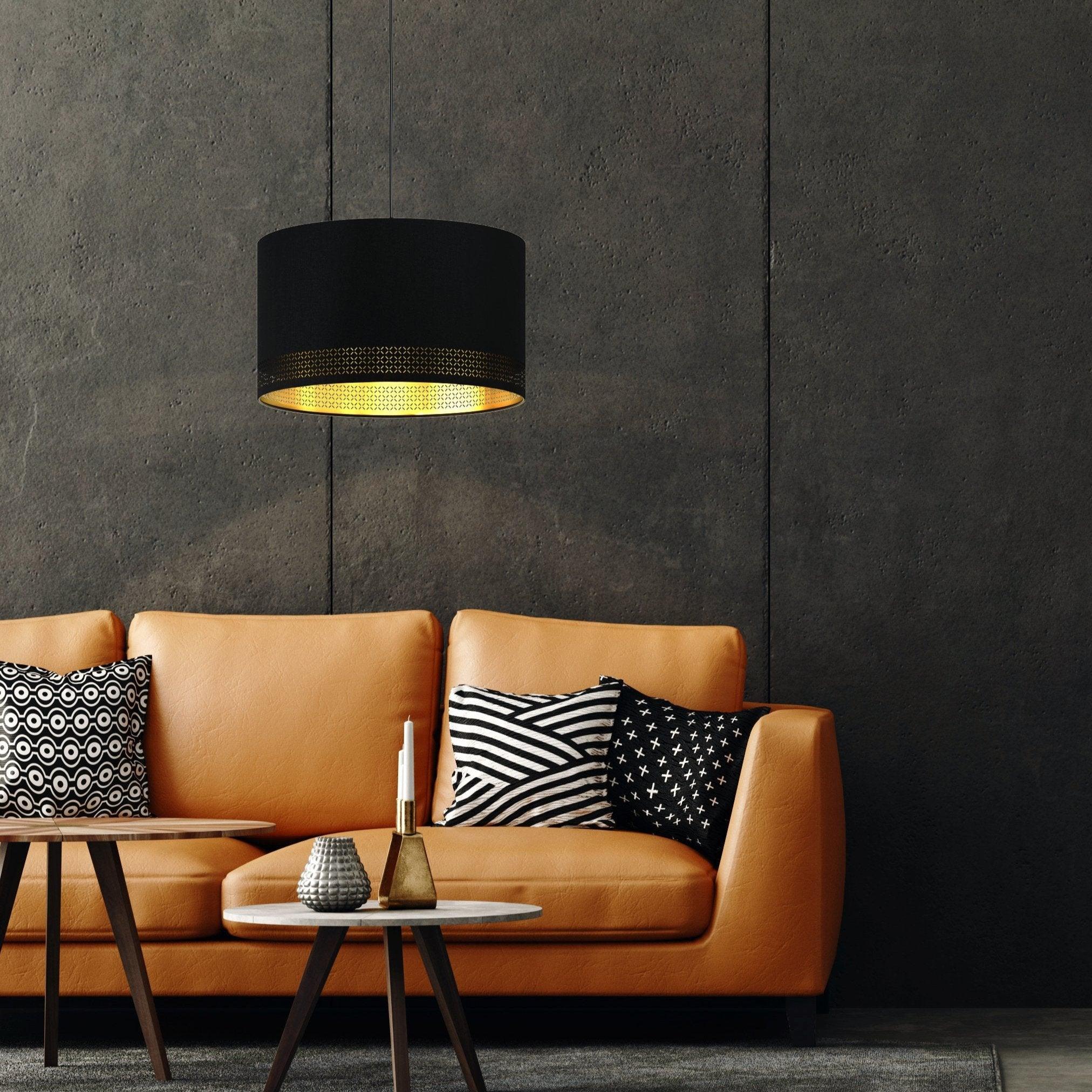 Eglo Esteperra Black & Gold Fabric Ceiling Pendant Light Fixture - 38cm Modern Hanging Lamp for Dining Room, Kitchen Island or Bedroom Lighting