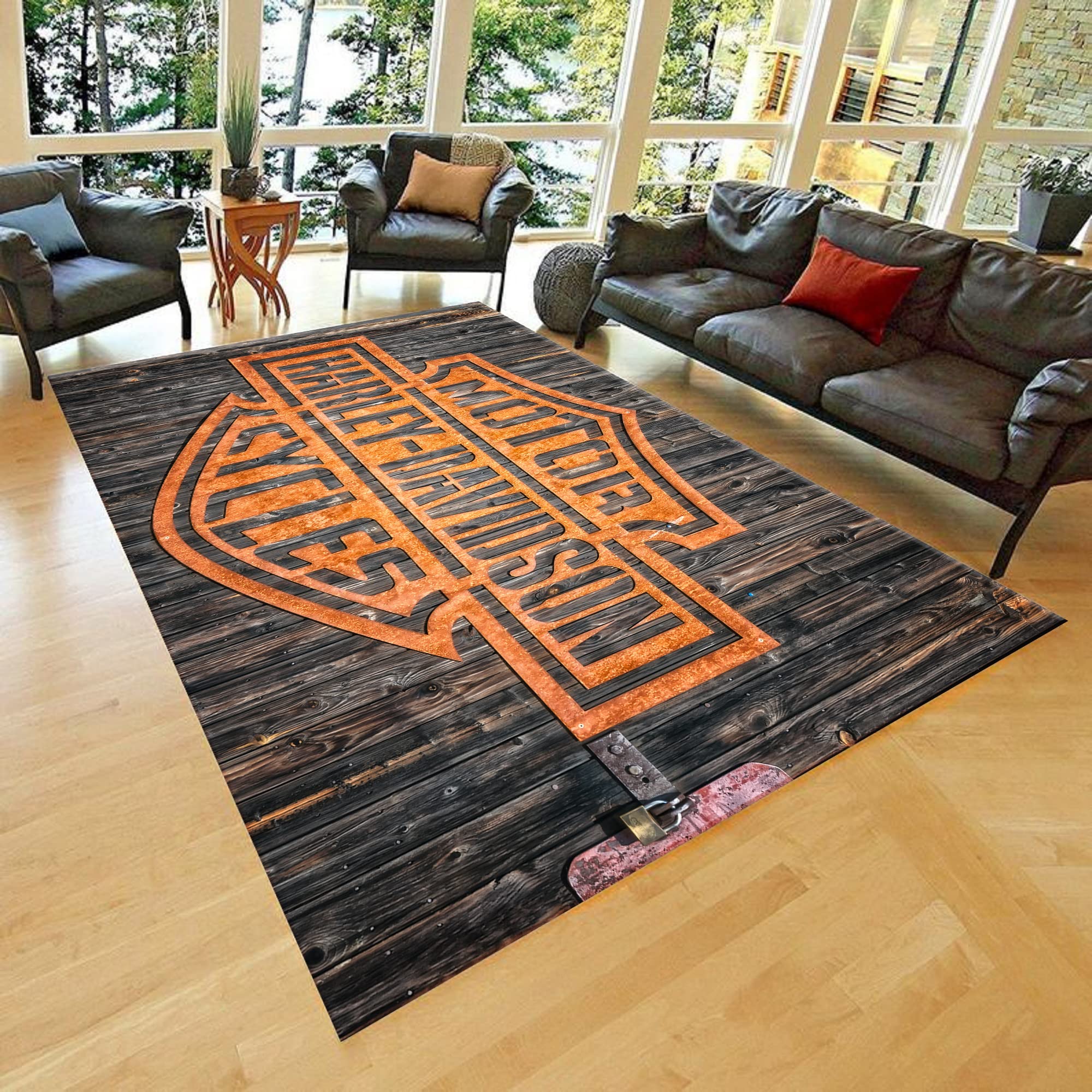 Harley Davidson Themed Rug - 39x63 Inch (100x160cm) Modern Area Rug for Living Room, Bedroom, Home Decor - Perfect for Motorcycle Enthusiast Gifts & Biker-Themed Spaces