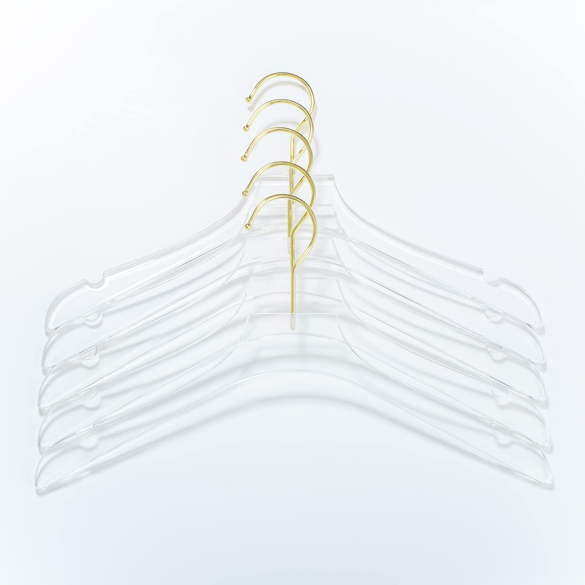 HomeCube USA 17-Inch Clear Acrylic Clothes Hangers with Gold Hooks - Heavy Duty Shirt Hangers for Closet Organization - Elegant Wedding Dress Hangers & Durable Closet Organizers - Premium Lucite Hangers for Home, Boutique, and Retail Use - Perfect for Wardrobe, Bridal Shops, and Luxury Garment Display