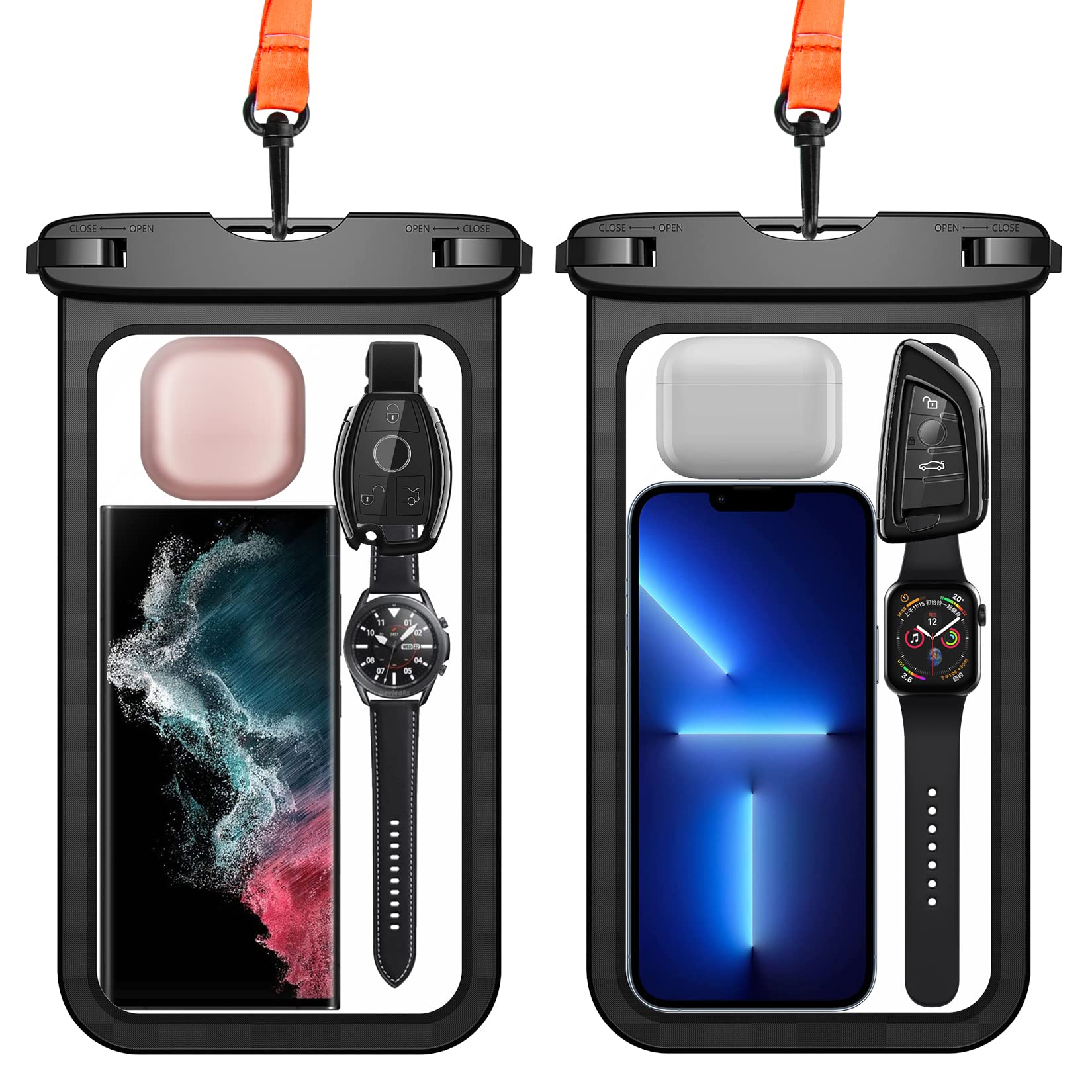 2 Pack Large Waterproof Phone Pouch up to 10