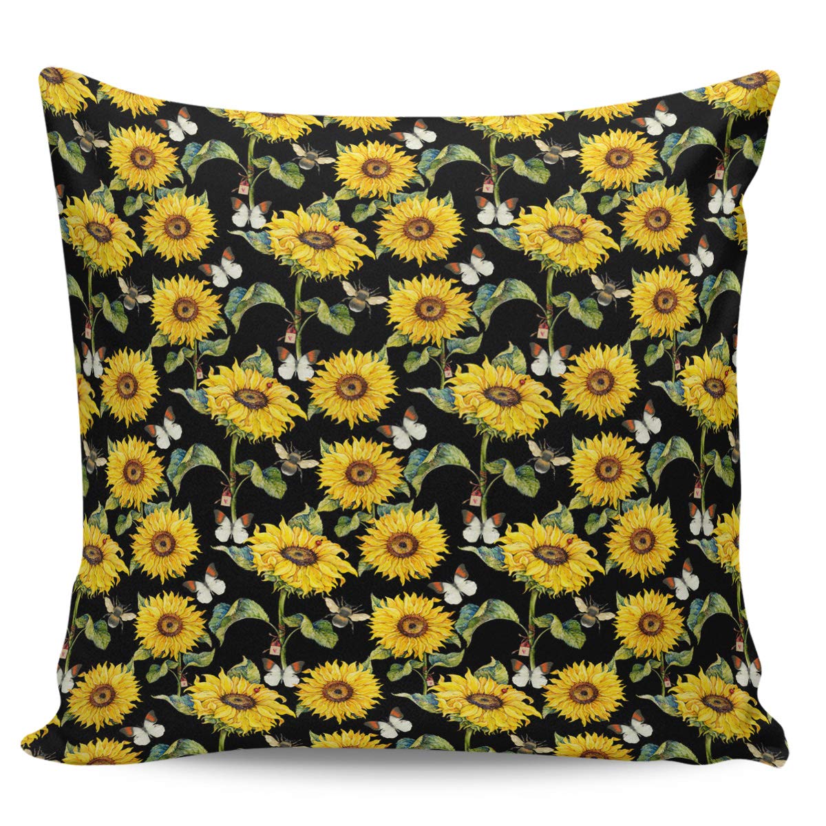 ARTSHOWING 24x24 Inch Sunflower Square Pillow Cover - Durable Canvas Throw Pillow Case for Sofa, Couch & Bed Decor - Yellow Floral Design with Butterflies & Bees - Perfect for Living Room, Bedroom & Home Accent