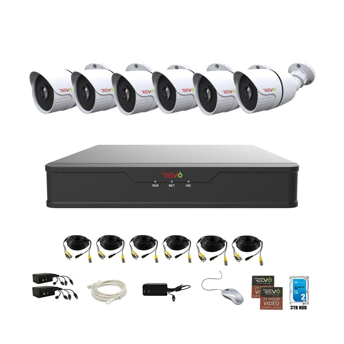 REVO America 8 Channel 2TB HDD Hybrid DVR Security System with 6 x 1080p Indoor/Outdoor IR Bullet Cameras - Remote Viewing via Smartphone, Tablet, PC & Mac (RUH81B6G-2T) | Home & Business Surveillance, Night Vision Monitoring, Weatherproof Protection