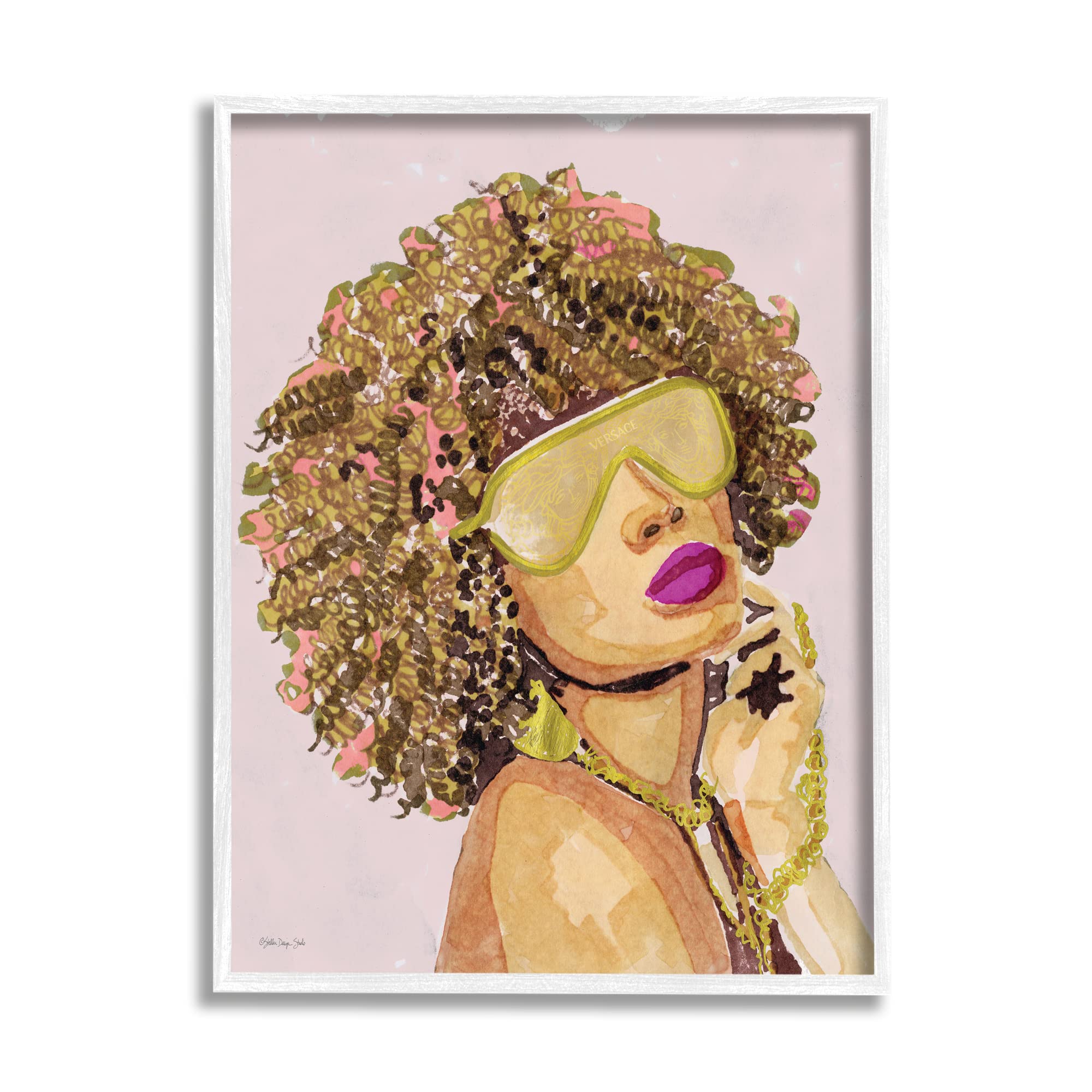 Stupell Industries Glamorous African Female Portrait with Gold Fashion Jewelry Wall Art - Modern Home Decor for Living Room, Bedroom & Office - Designed by Stellar Design Studio