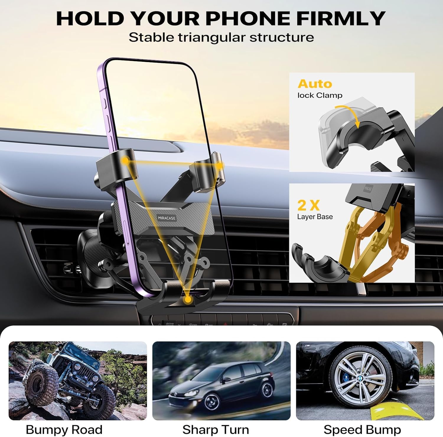 2025 Upgraded Miracase Universal Car Phone Holder - Double Steel Air Vent Clip with Gravity Lock for iPhone, Samsung, Google Pixel | Hands-Free Phone Mount for Safe Driving & Navigation