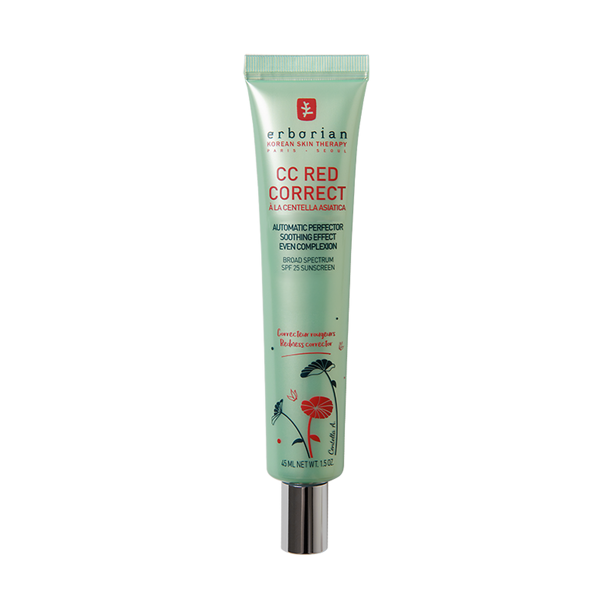 Erborian CC Cream Red Correct - Color Correcting Cream with SPF for Even Skin Tone | Daily Wear, Makeup Base, Redness Coverage for Sensitive Skin