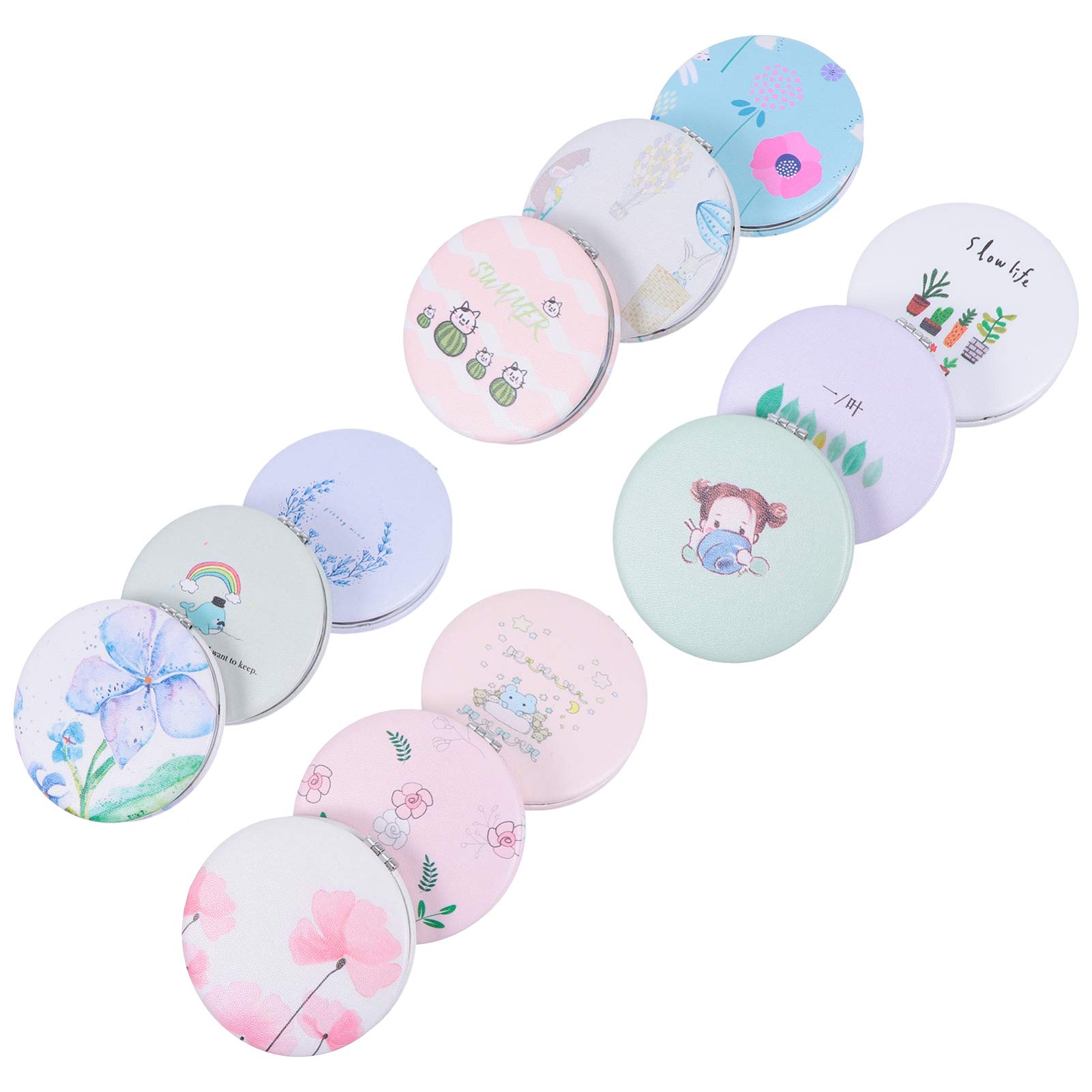 12-Piece PU Double-Sided Compact Mirror Set - Small Travel Pocket Mirror for Women, Handheld Makeup Mirror with Foldable Design - Perfect for Travel, Purse, Cosmetics & On-the-Go Touch Ups