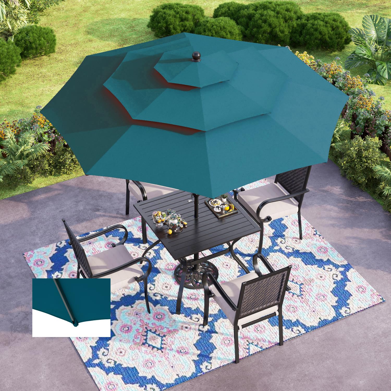GREEN PARTY 10ft Outdoor Patio Umbrella with Auto-Tilt & Crank - UV Protection Market Umbrella for Garden, Deck, Backyard, Pool - Heavy Duty 8 Ribs & 1.5