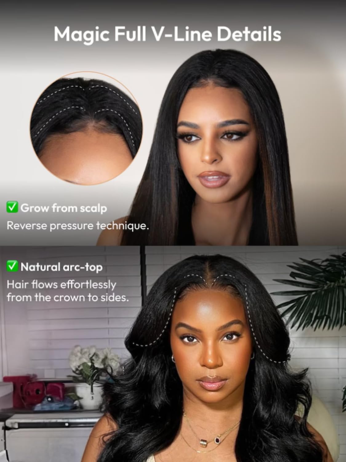 KLAIYI EasiContour V Part Human Hair Wig - Body Wave Glueless U Part Wig | No Leave Out, No Gel, Clip-in Half Wig | V Shape Pull & Go | Beginner Friendly, Ready to Wear | Natural Black Color 150% Density 14 Inch | Perfect for Daily Wear, Parties & Special Occasions
