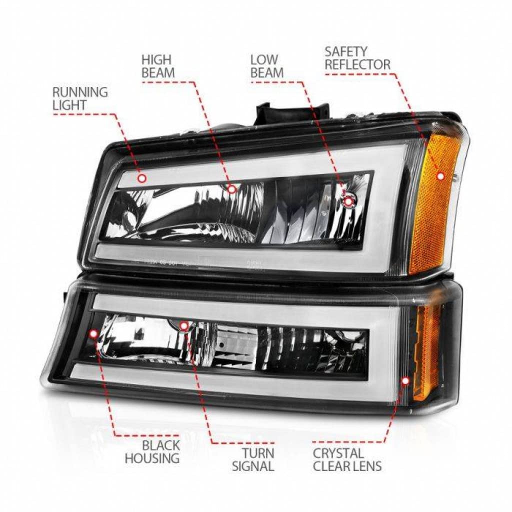 ANZO Crystal Black Headlights for Chevy Silverado 1500/2500 HD (2003-2006) | 111501 | Upgrade Your Truck's Style & Night Visibility