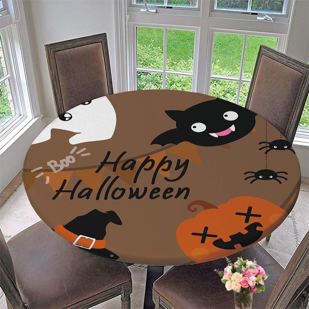 Elastic Edged Halloween Tablecloth - Round Stretchable Table Cover for 43