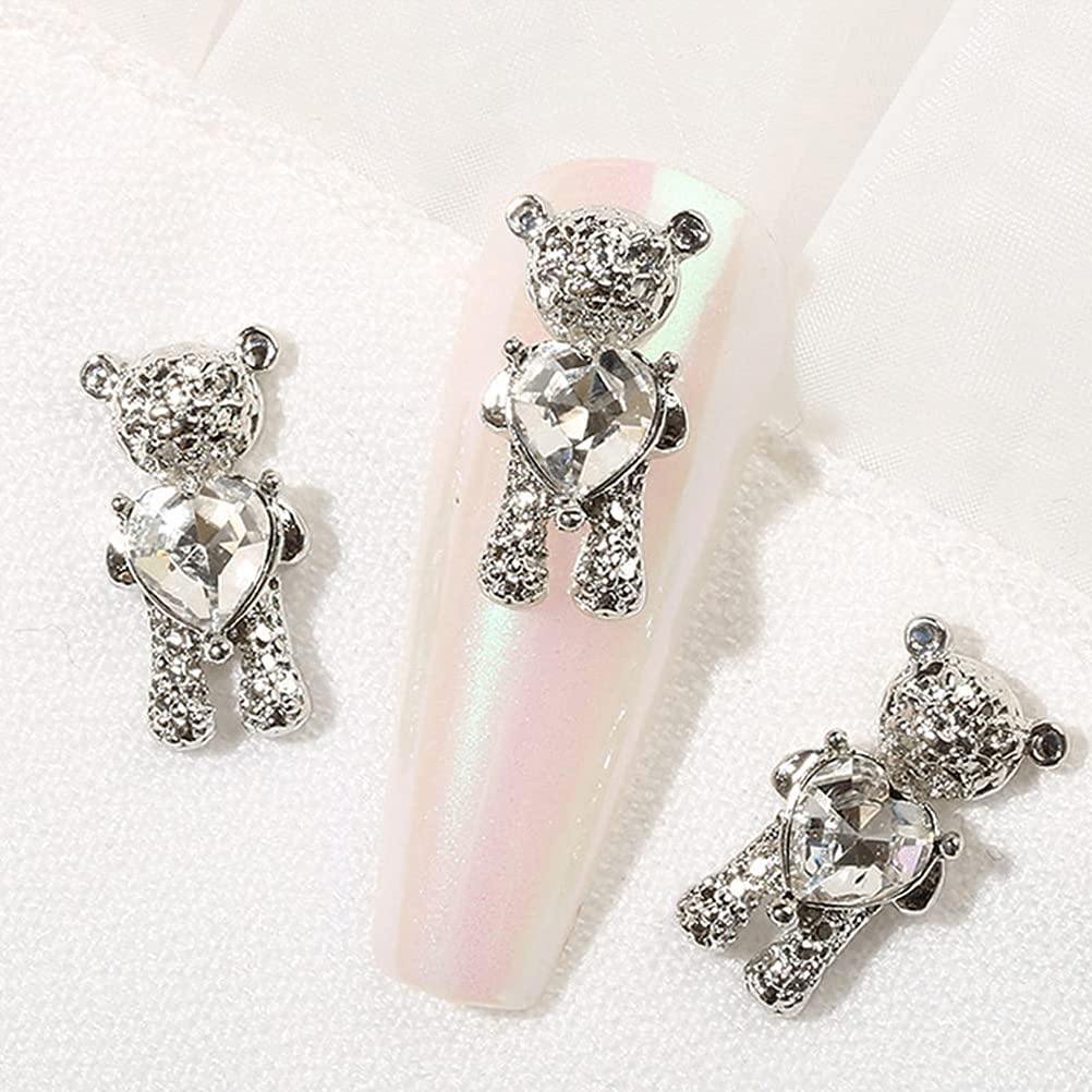 10Pcs 3D Metal Bear Nail Art Charms - Cute Crystal Nail Jewelry Decorations Set for Women & Girls DIY Manicure | Perfect for Parties, Weddings & Nail Salon Designs