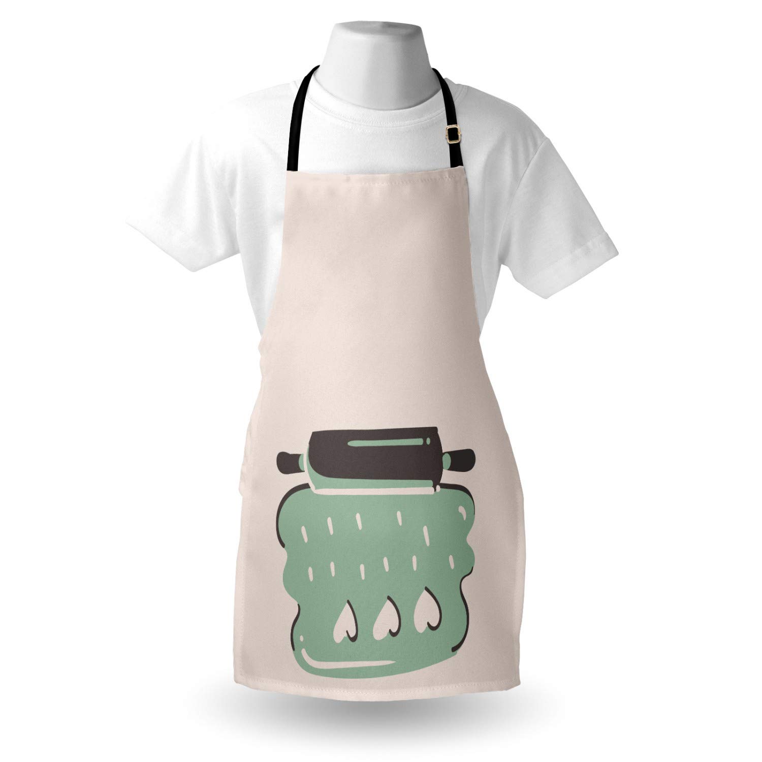 Ambesonne Personalized Chef Apron - Cartoon Baking & Cooking Design with Colorful Rolling Pin Dough Motif - Adjustable Neck Unisex Kitchen Bib for Adults - Almond Green - Perfect for Home Cooks, Bakers & Culinary Enthusiasts