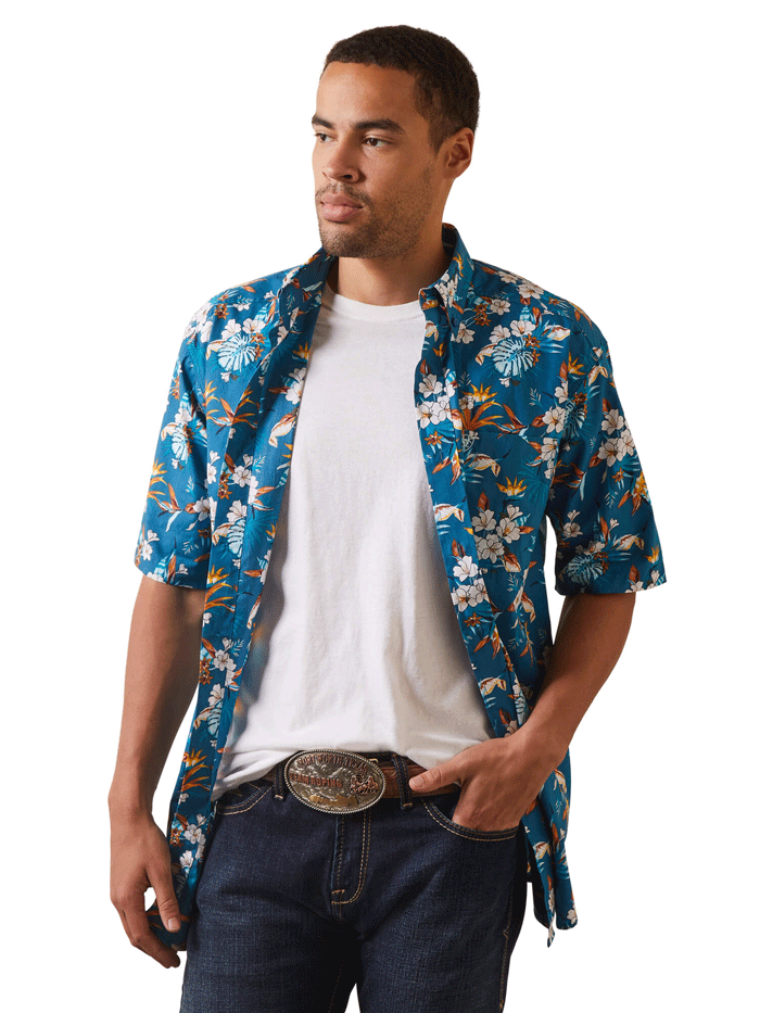 Ariat Men's Keon Classic Fit Shirt - Lyons Blue | Western Work Shirt for Ranch, Rodeo & Casual Wear