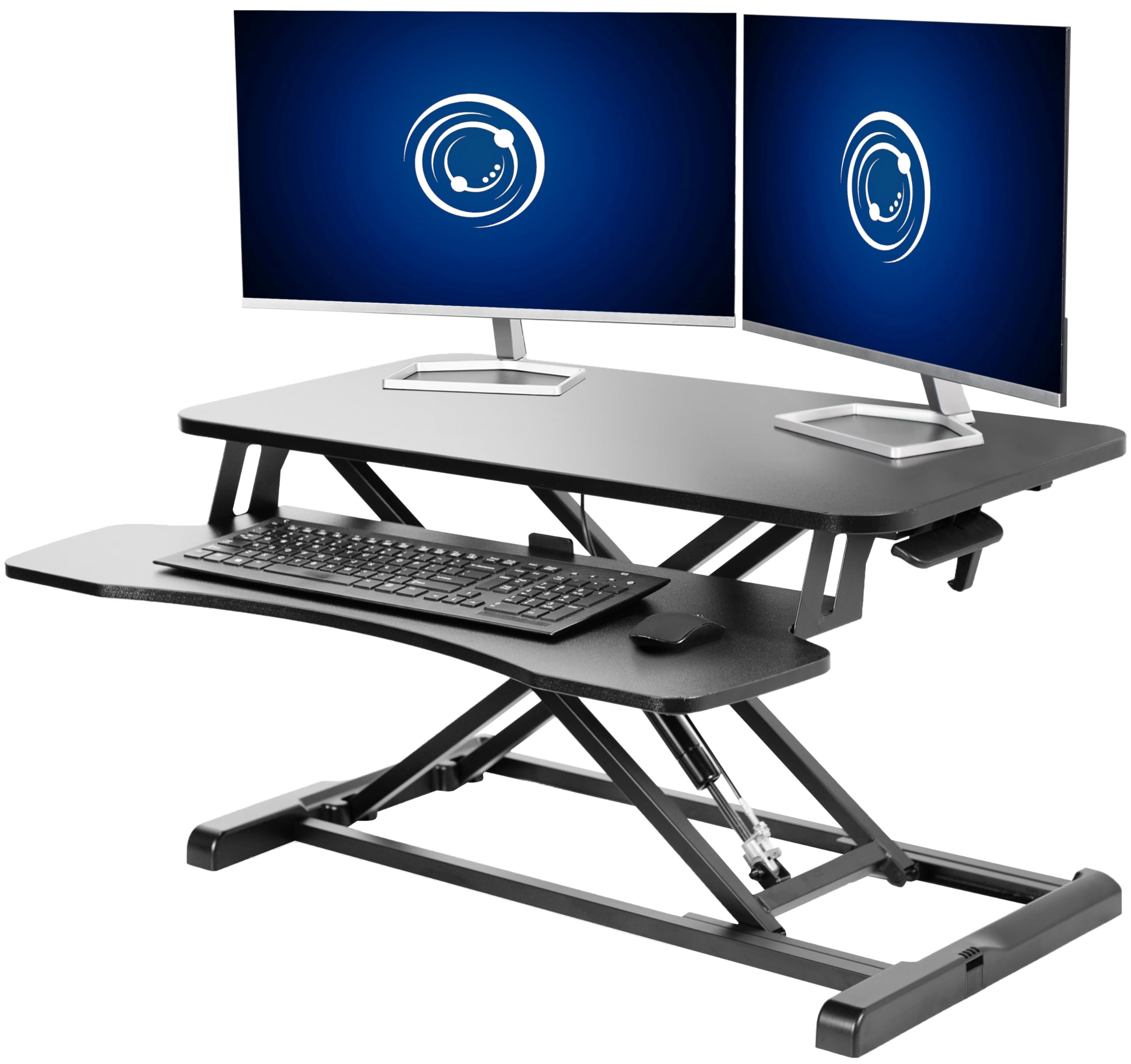 VIVO K Series 32 Inch Height Adjustable Sit Stand Desk Converter - Dual Monitor & Laptop Workstation with Wide Keyboard Tray, Black (DESK-V000K) - Perfect for Home Office, Gaming Setup & Ergonomic Workspace