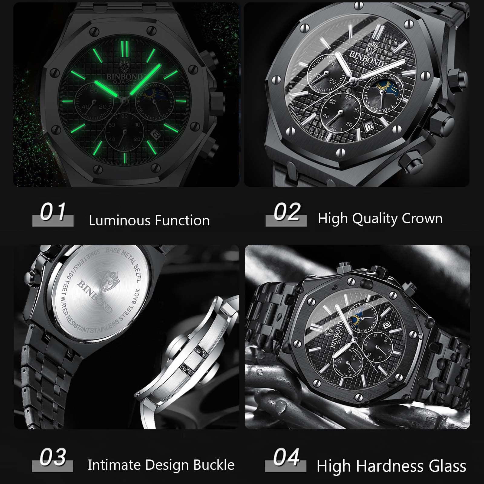 RORIOS Men's Business Analog Quartz Watch - Stylish Chronograph Wristwatch with Stainless Steel Band | Waterproof, Multifunctional Dress Watch for Professionals | Perfect for Office, Formal Events & Daily Wear