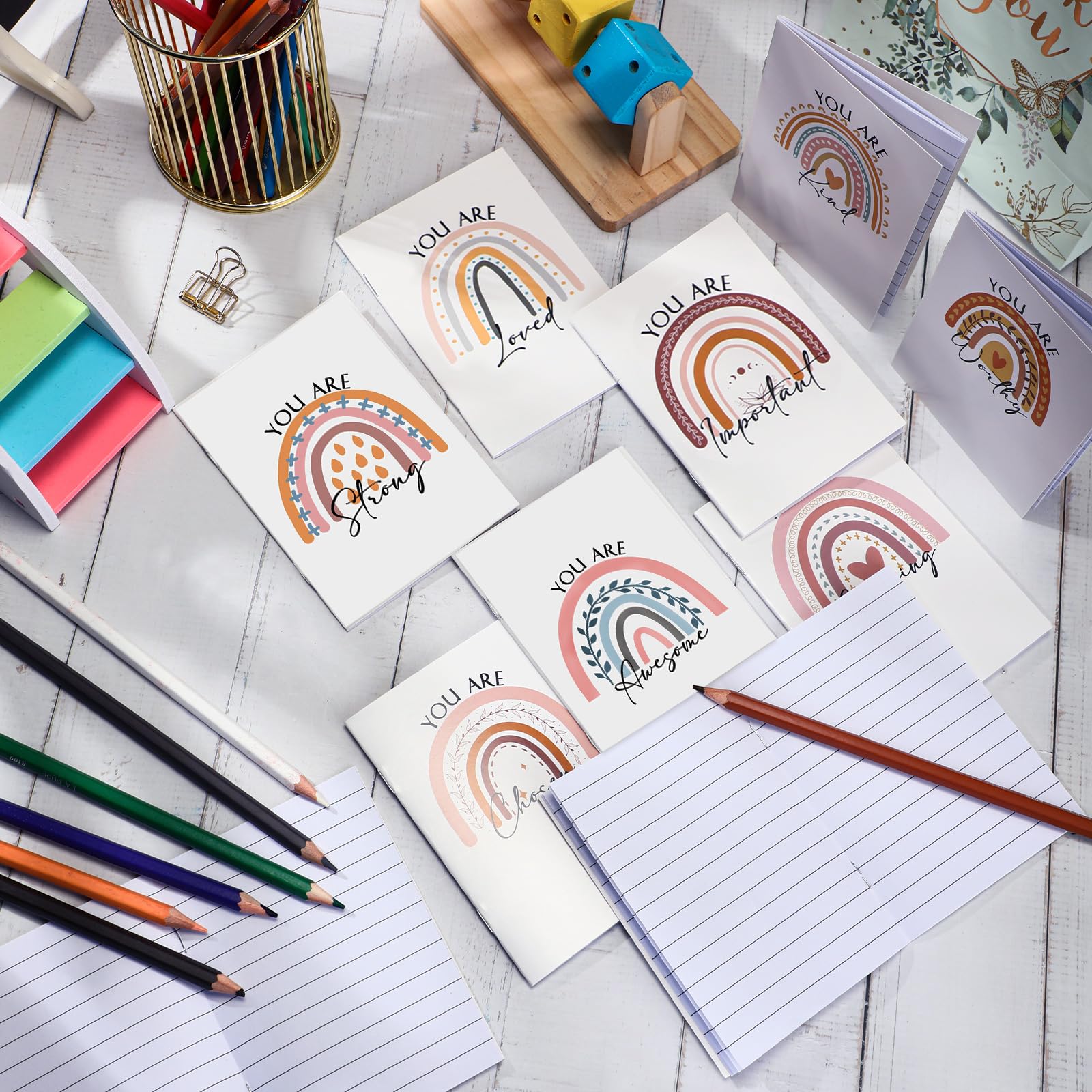 30 Pcs Motivational Notepads for Women - Rainbow Mini Journals, Inspirational Pocket Notebooks Bulk for School, Office & Employee Appreciation Gifts | Perfect for Daily Encouragement, Goal Setting & Workplace Positivity