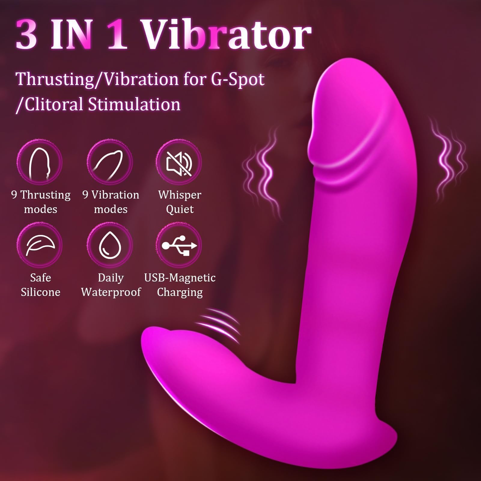 3-in-1 Thrusting Dildo & G-Spot Vibrator - Wearable App-Controlled Strapless Strap-On for Women | Remote Butterfly Couples Sex Toy for Enhanced Pleasure | Perfect for Solo Play, Partnered Intimacy & LGBTQ+ Exploration