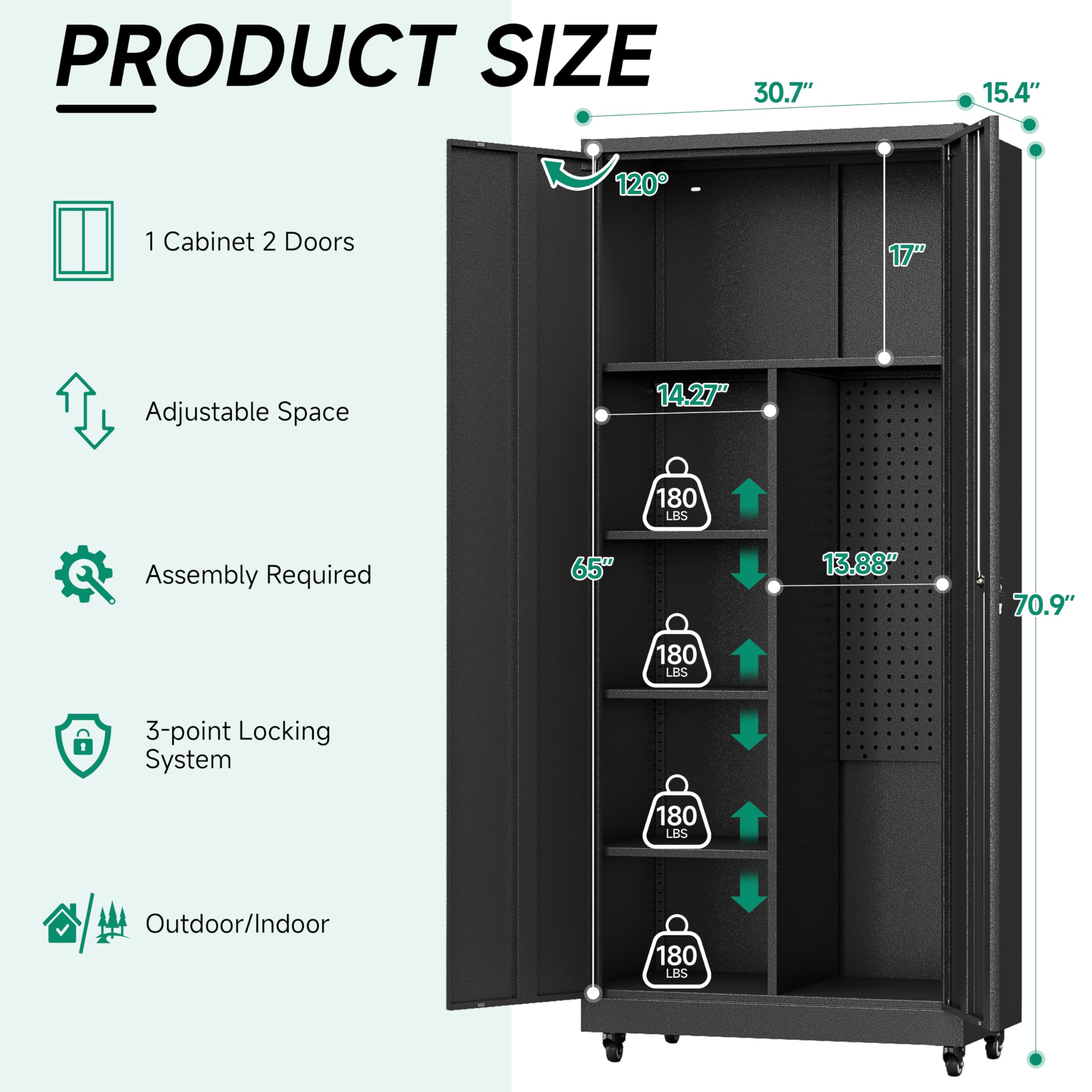 Heavy-Duty Metal Garage Storage Cabinet with Wheels - Rolling Tool Storage Cabinet with Lock & Adjustable Shelves - Steel Locking Cabinet for Office, Home, Garage & Workshop (Black) | Perfect for Organizing Tools, Equipment & Supplies in Any Workspace