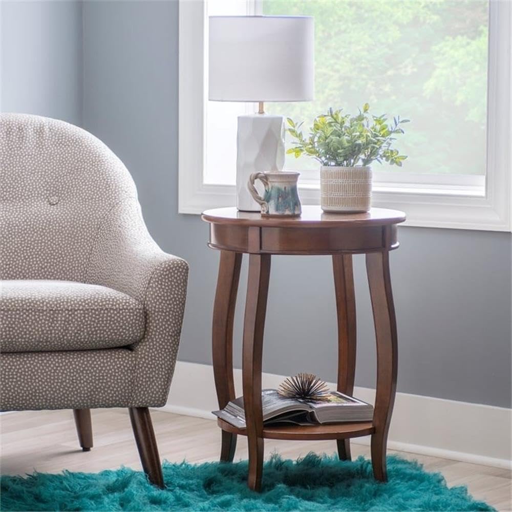 BOWERY HILL Round Wooden End Table with Shelf - Modern Coffee Table for Living Room, Bedroom & Office - Brown Contemporary Accent Furniture for Home Decor
