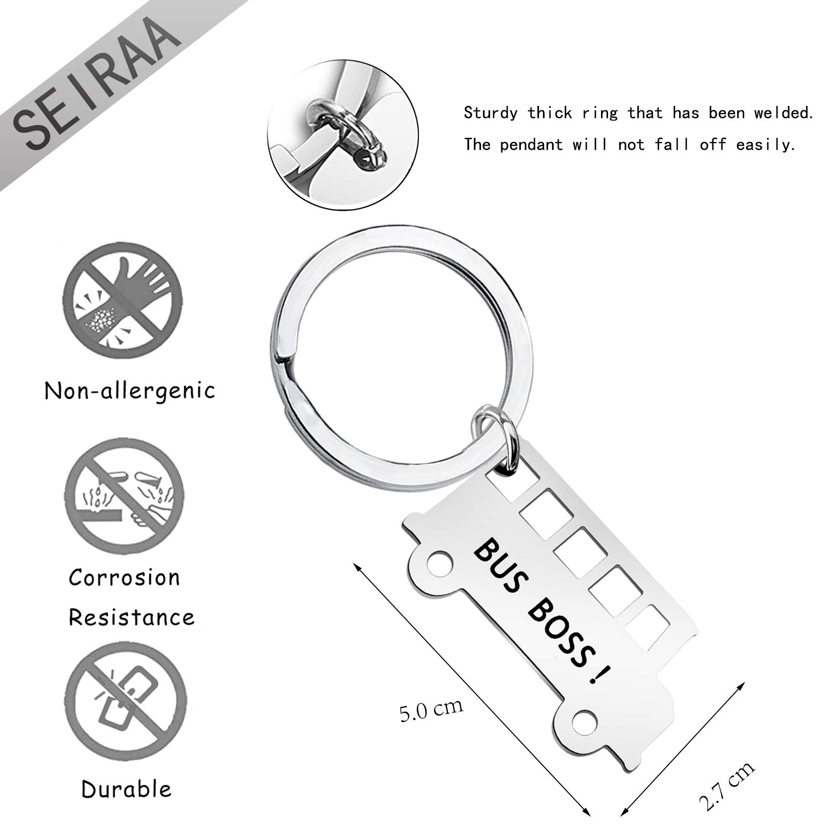 SEIRAA Bus Boss Keychain - Unique Gift for Bus Drivers, School Bus Driver Appreciation Present - Drive Safe Jewelry for Transportation Professionals | Perfect for Holidays, Retirement & Thank You Gifts