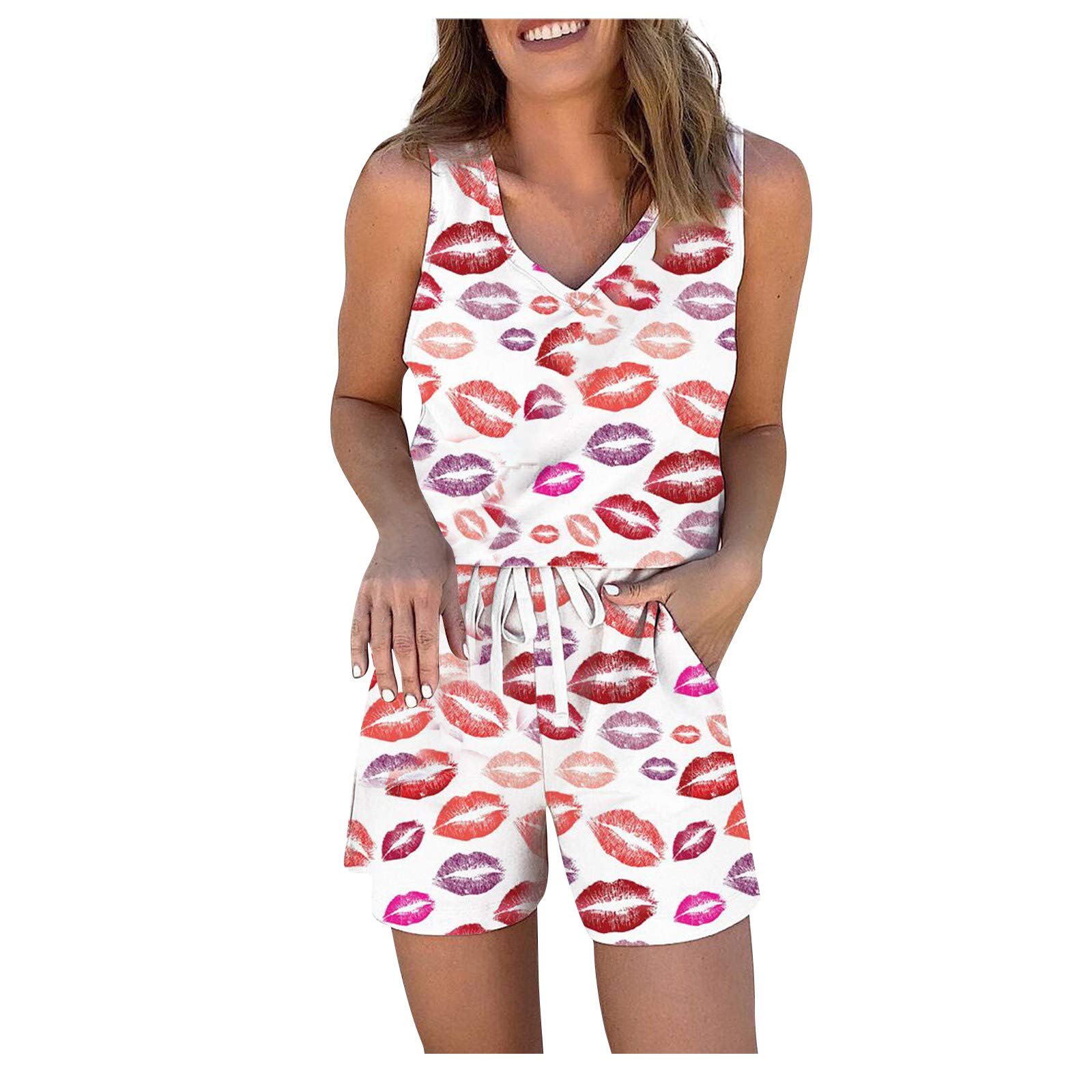 Women's Sleeveless Pajama Set - Floral Print Sleepwear for Lounge & Nighttime Comfort